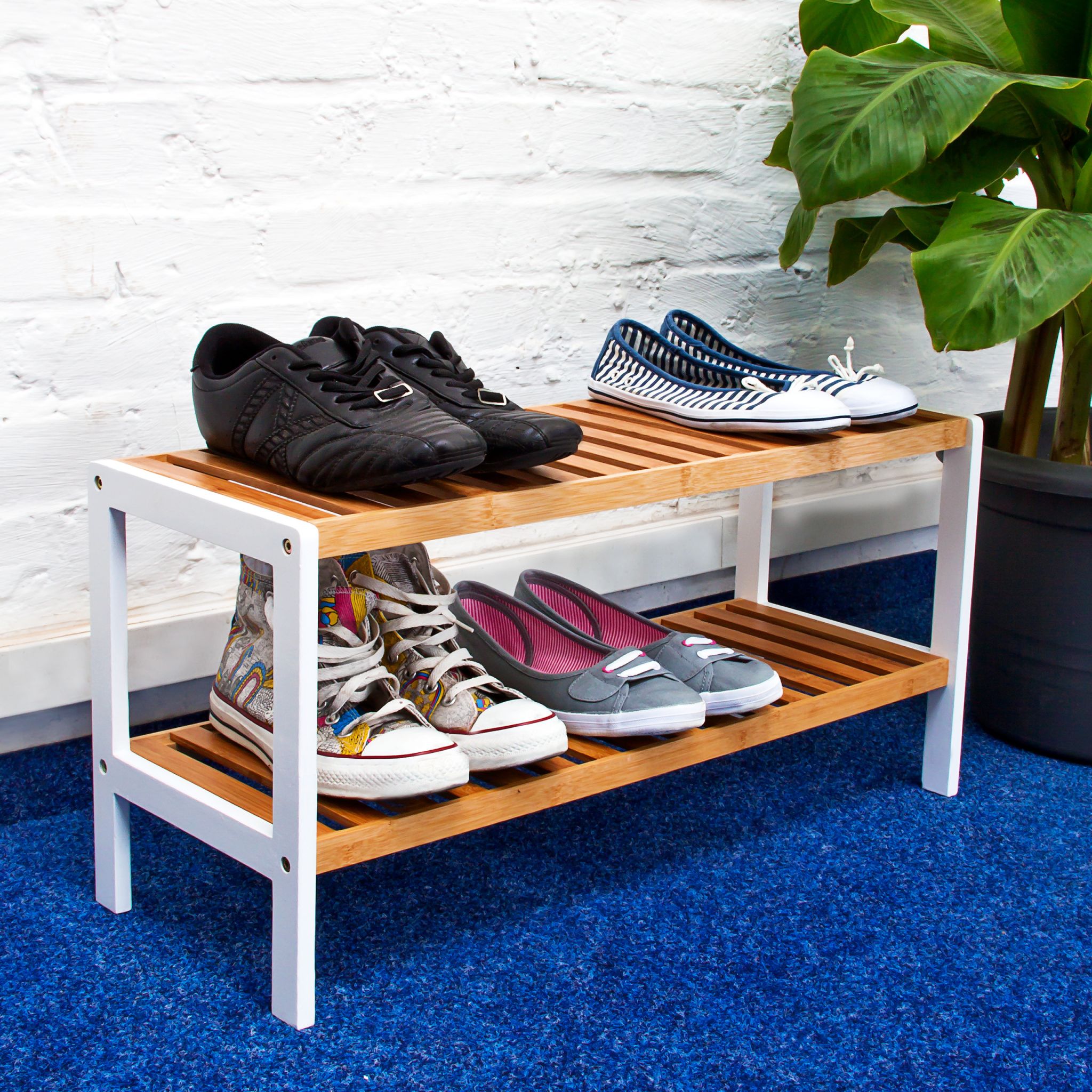 Schuhregal Bambus 2 Etagen braun-weiss Weiss-Hellbraun von Relaxdays