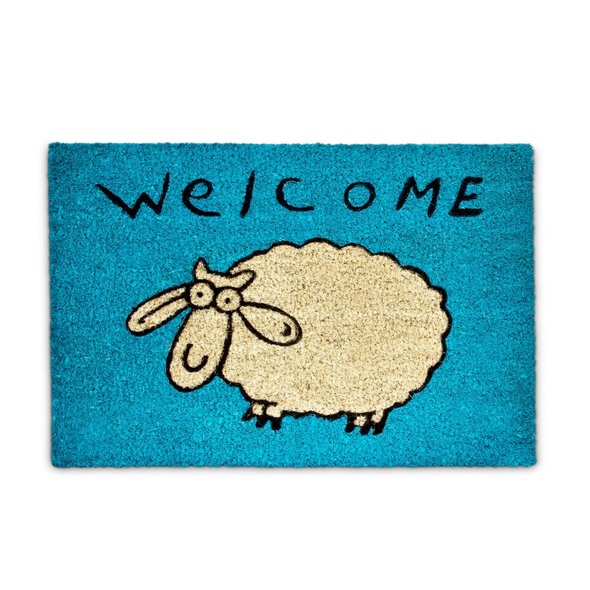 Fussmatte Kokos WELCOME Schaf blau Weiss-Blau von Relaxdays