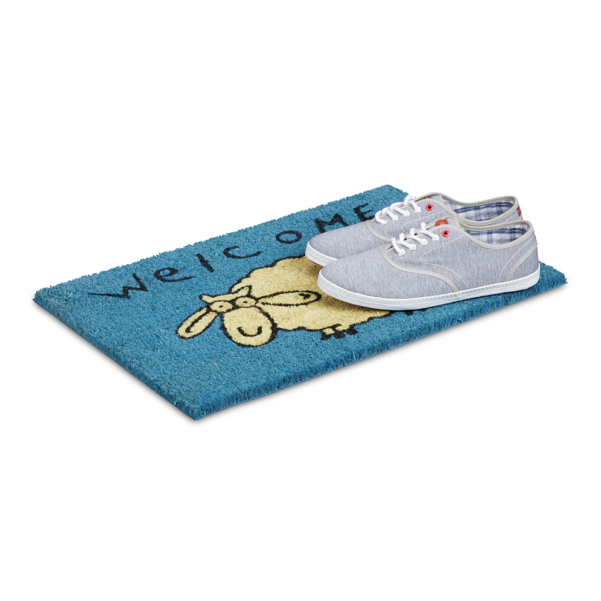 Fussmatte Kokos WELCOME Schaf blau Weiss-Blau von Relaxdays