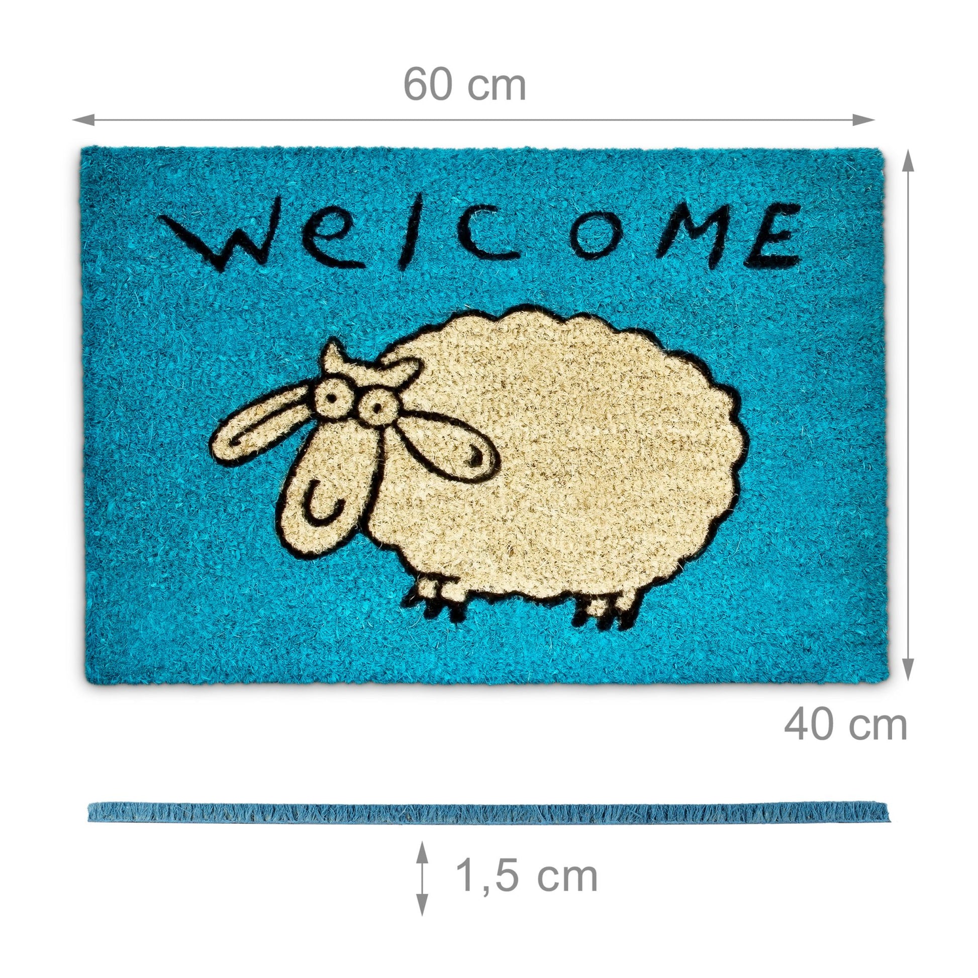 Fussmatte Kokos WELCOME Schaf blau Weiss-Blau von Relaxdays