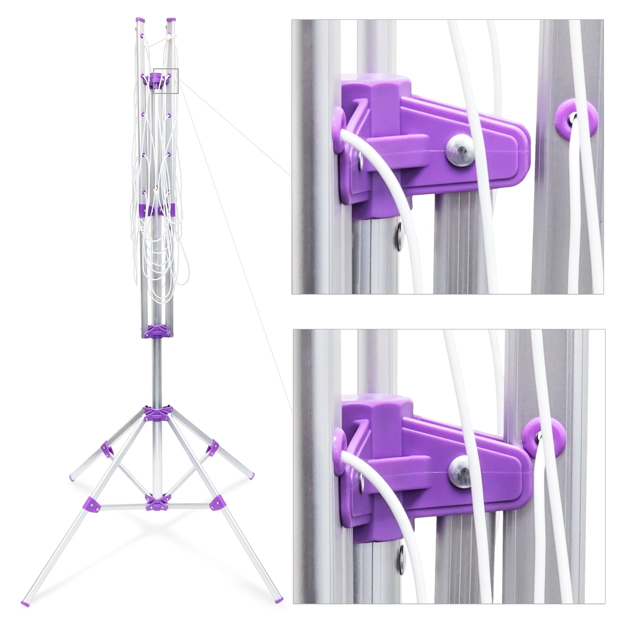 Wäschespinne 19 m Leine mit Standfuss Weiss-Lila-Silber von Relaxdays