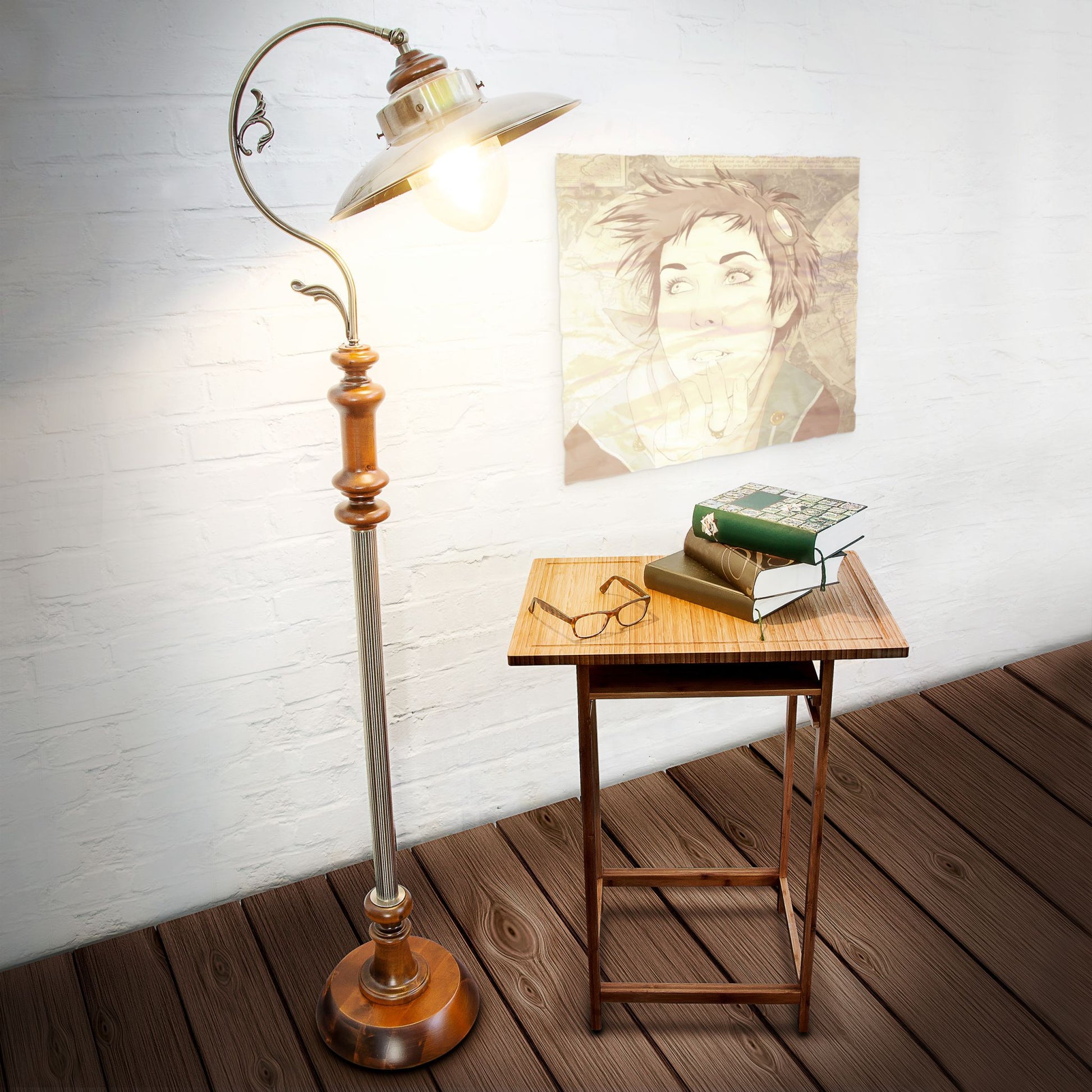 Stehlampe Jugendstil Design Messing Braun-Gold von Relaxdays