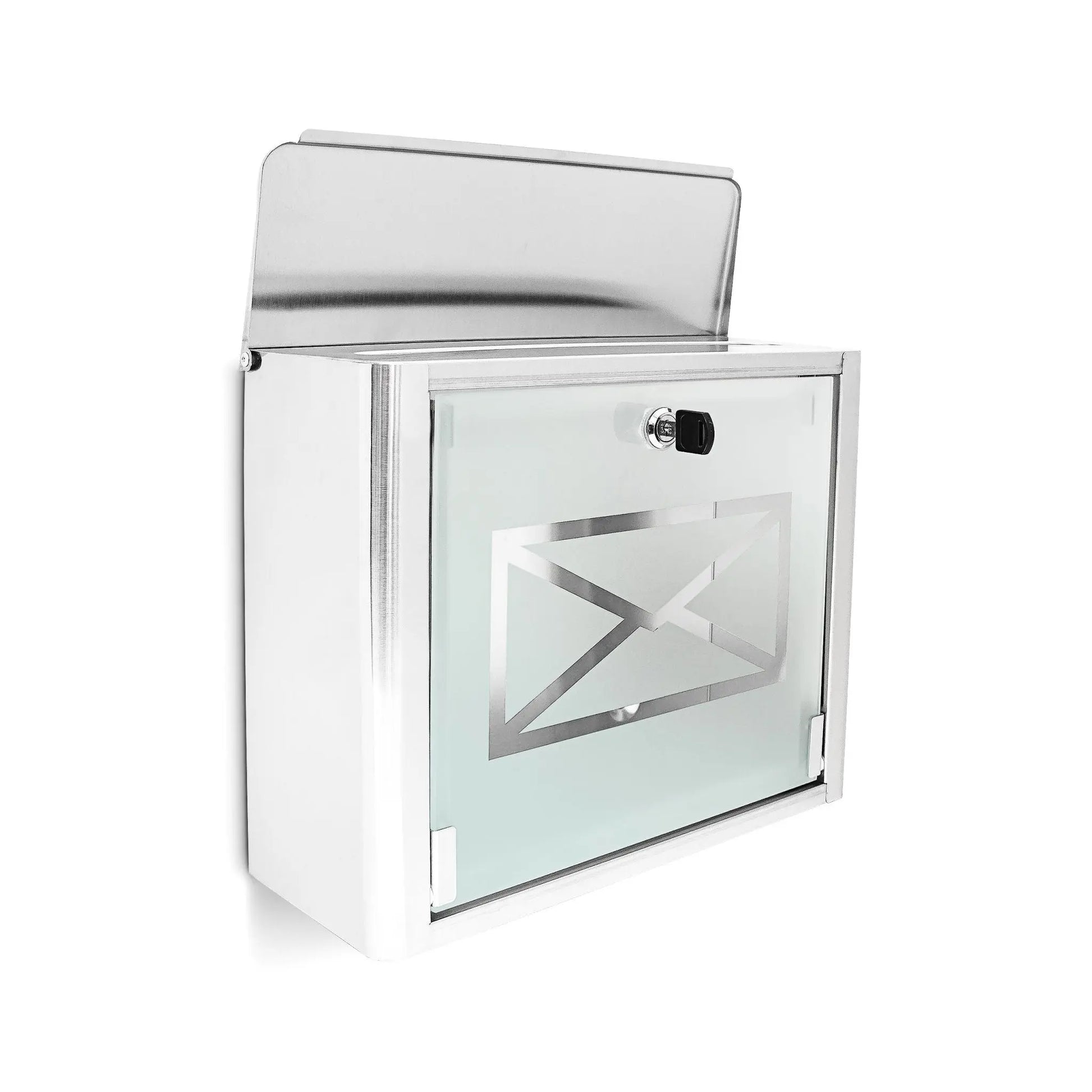 Briefkasten Glas mit Brief-Motiv Silber-Transparent von Relaxdays
