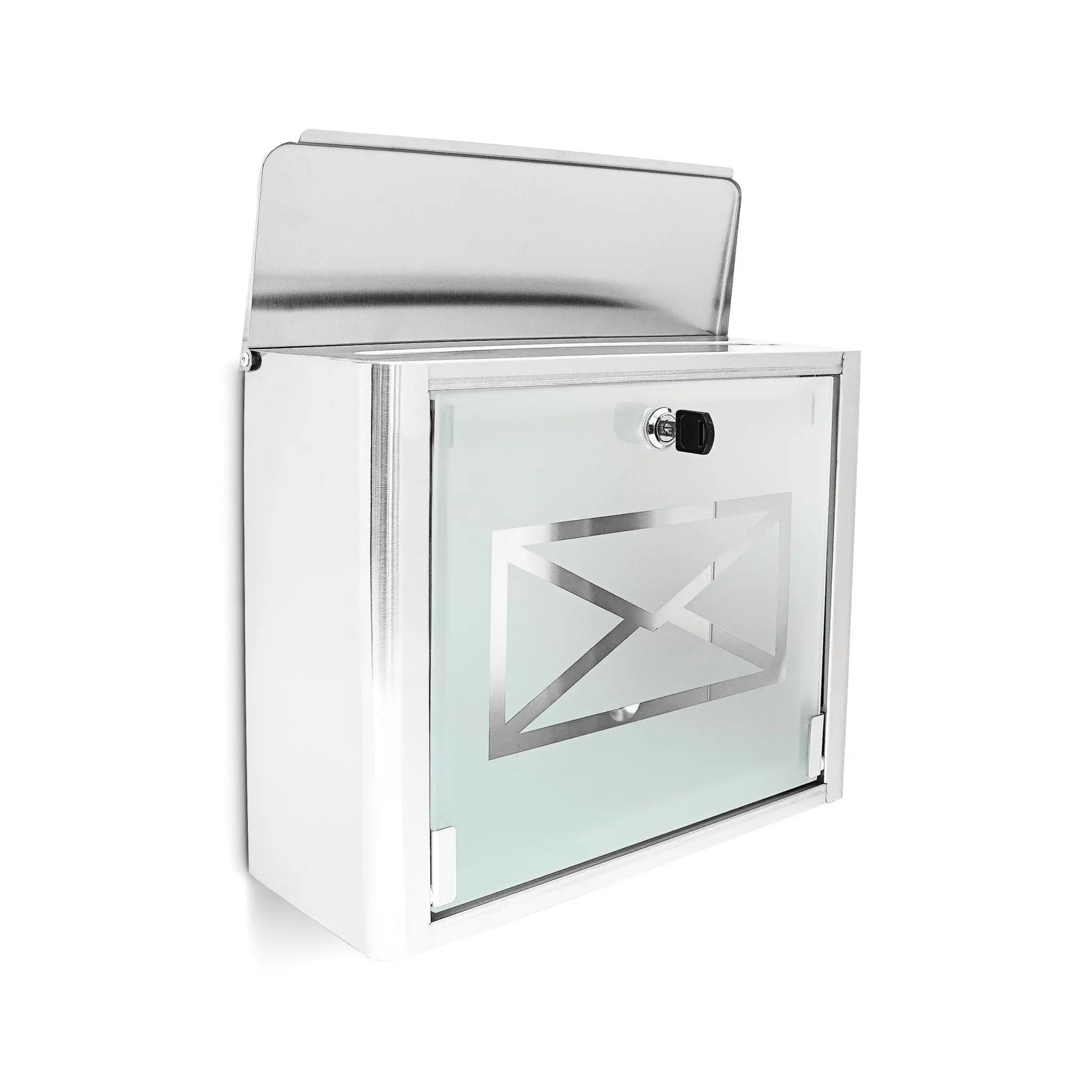 Briefkasten Glas mit Brief-Motiv Silber-Transparent von Relaxdays