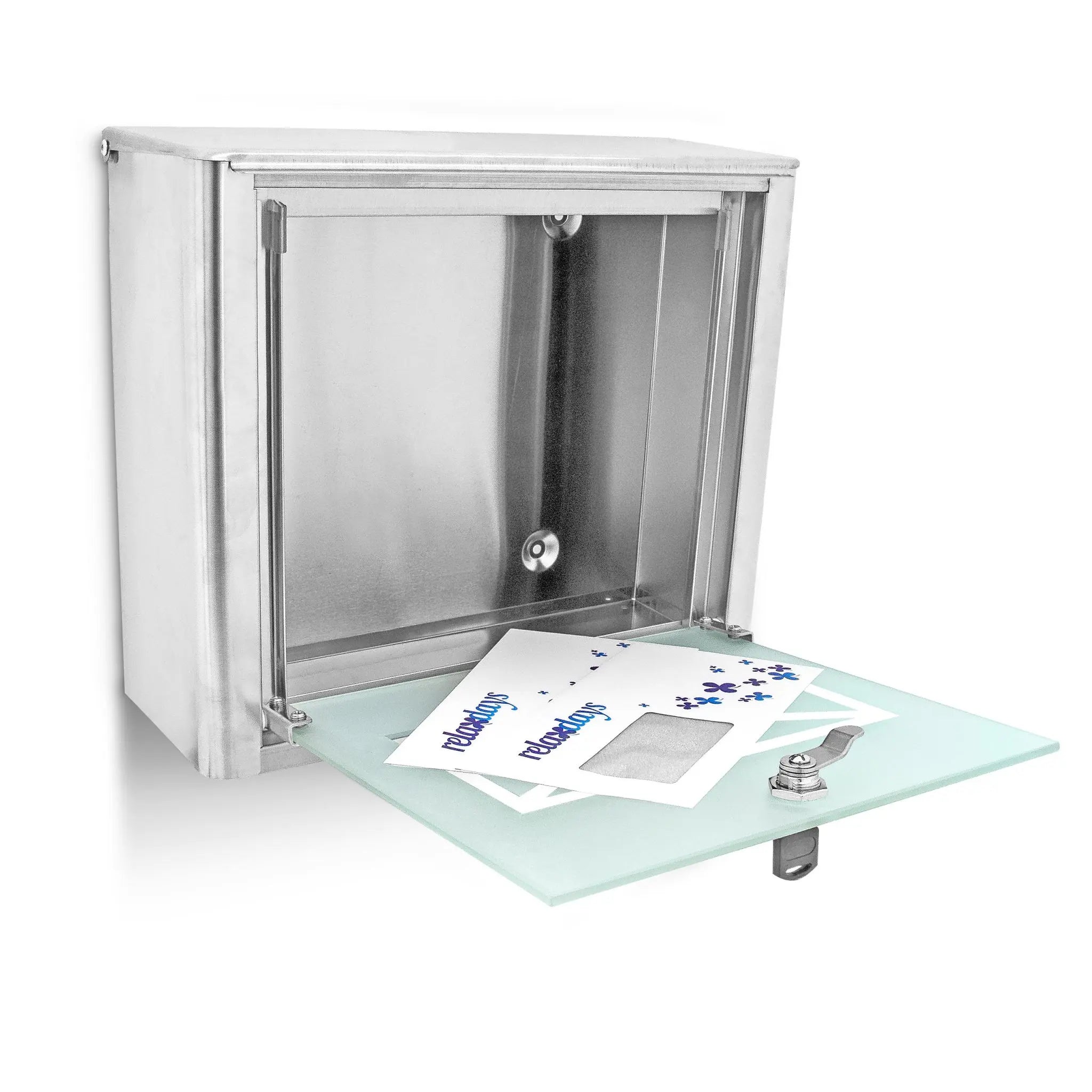 Briefkasten Glas mit Brief-Motiv Silber-Transparent von Relaxdays