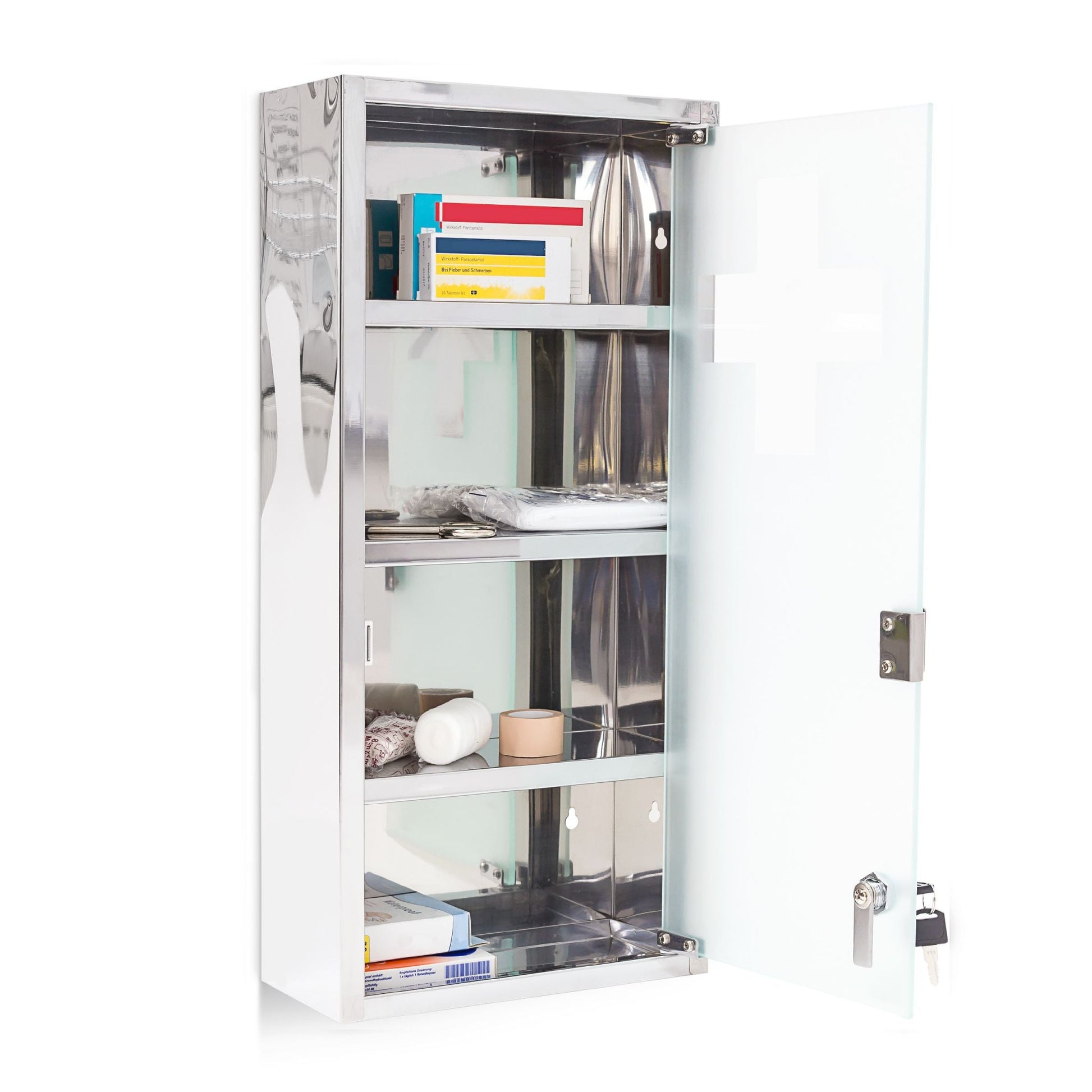 Medizinschrank abschliessbar Edelstahl Silber-Transparent von Relaxdays
