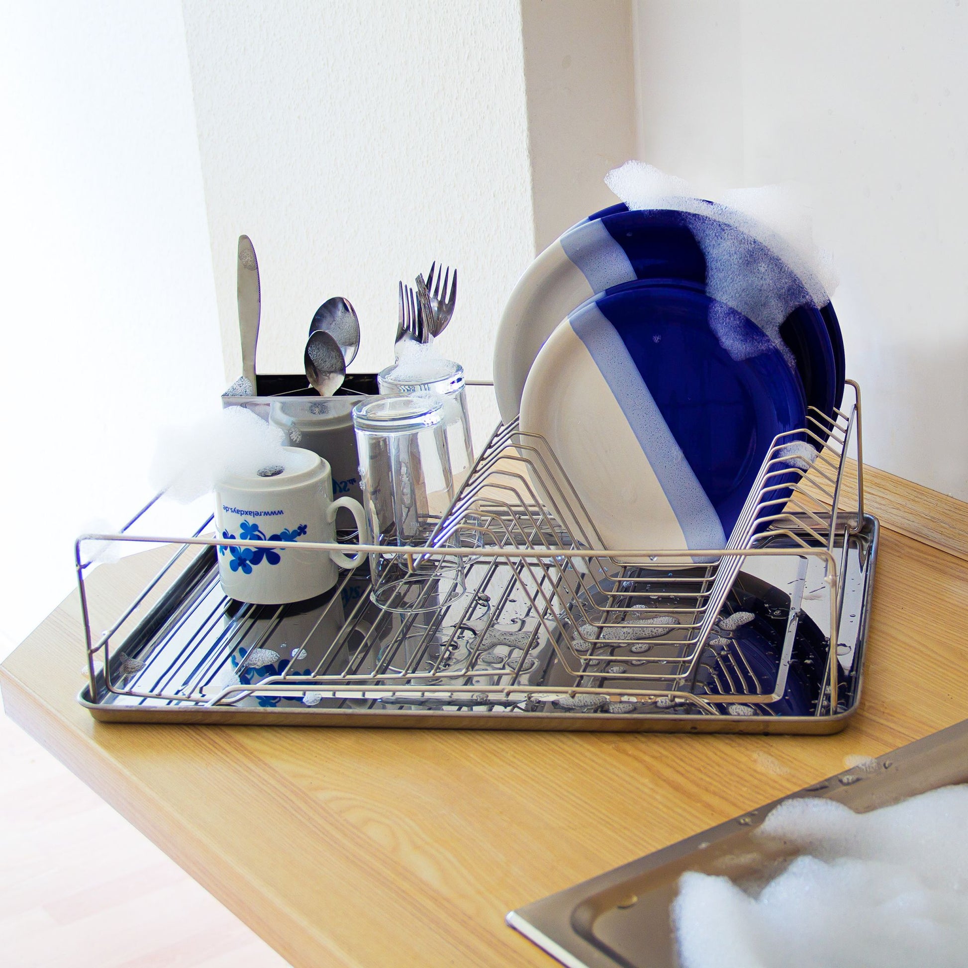 Abtropfgestell mit Besteckkorb XL Silber von Relaxdays