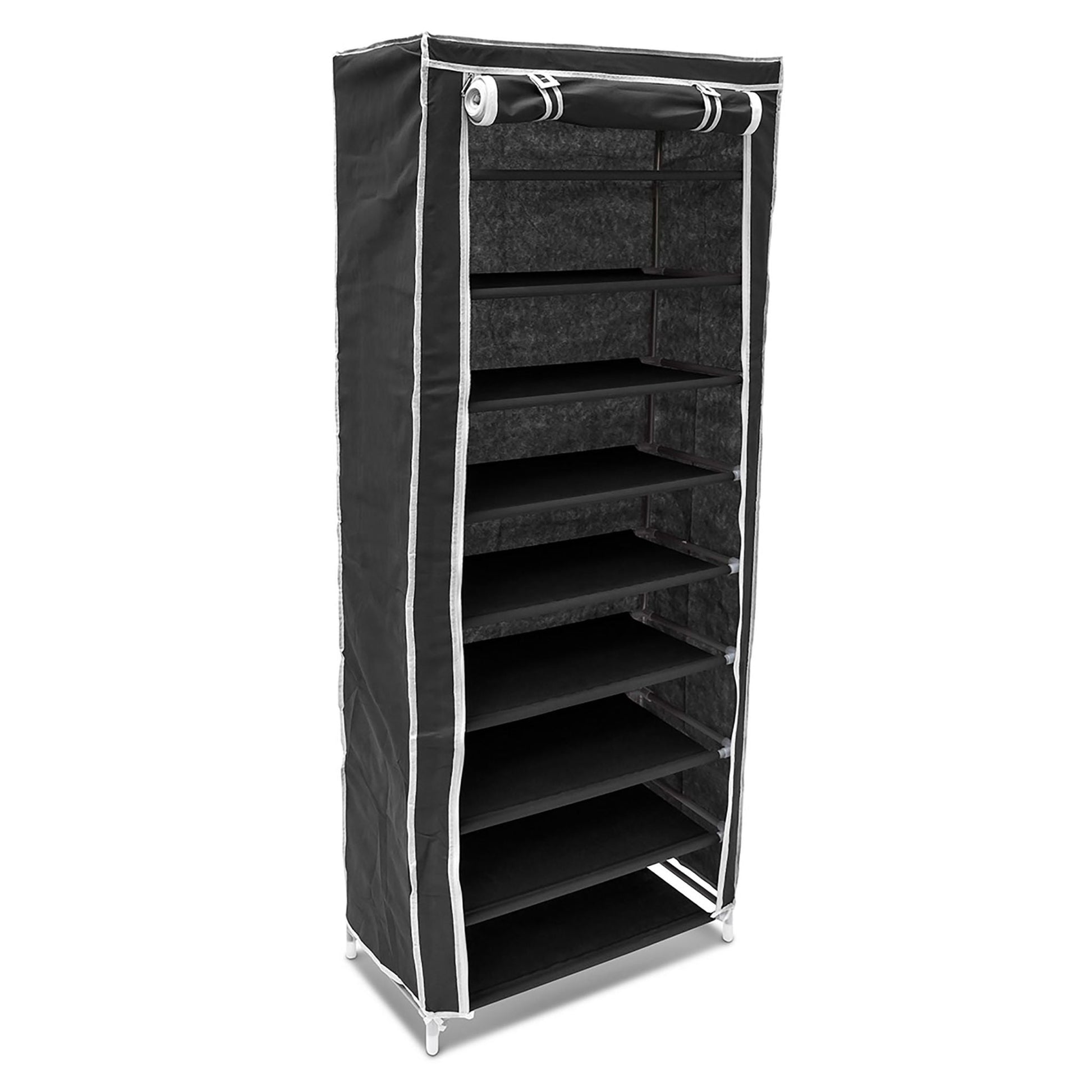 Schuhschrank Stoffbezug 9 Ablagen Weiss-Schwarz von Relaxdays