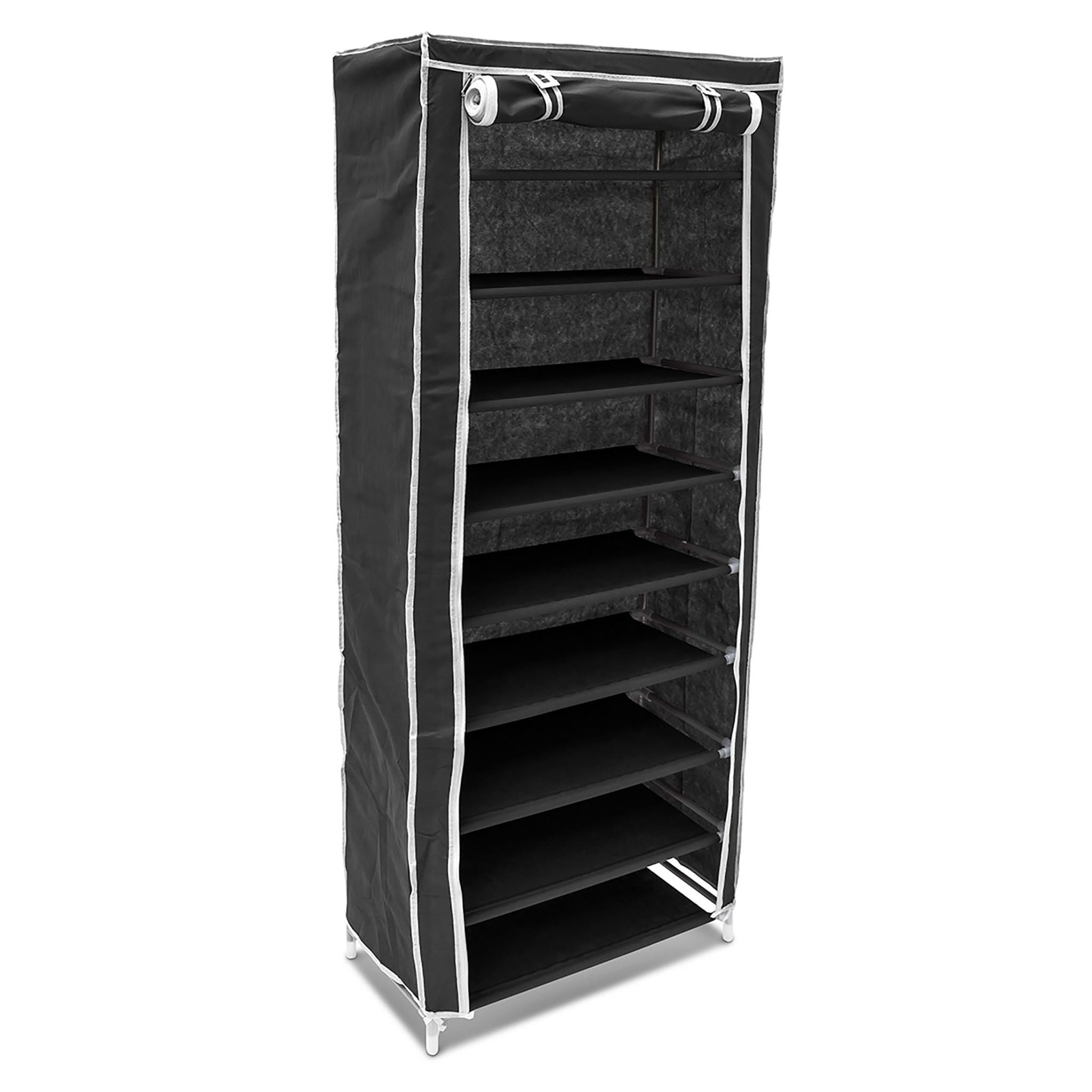 Schuhschrank Stoffbezug 9 Ablagen Weiss-Schwarz von Relaxdays