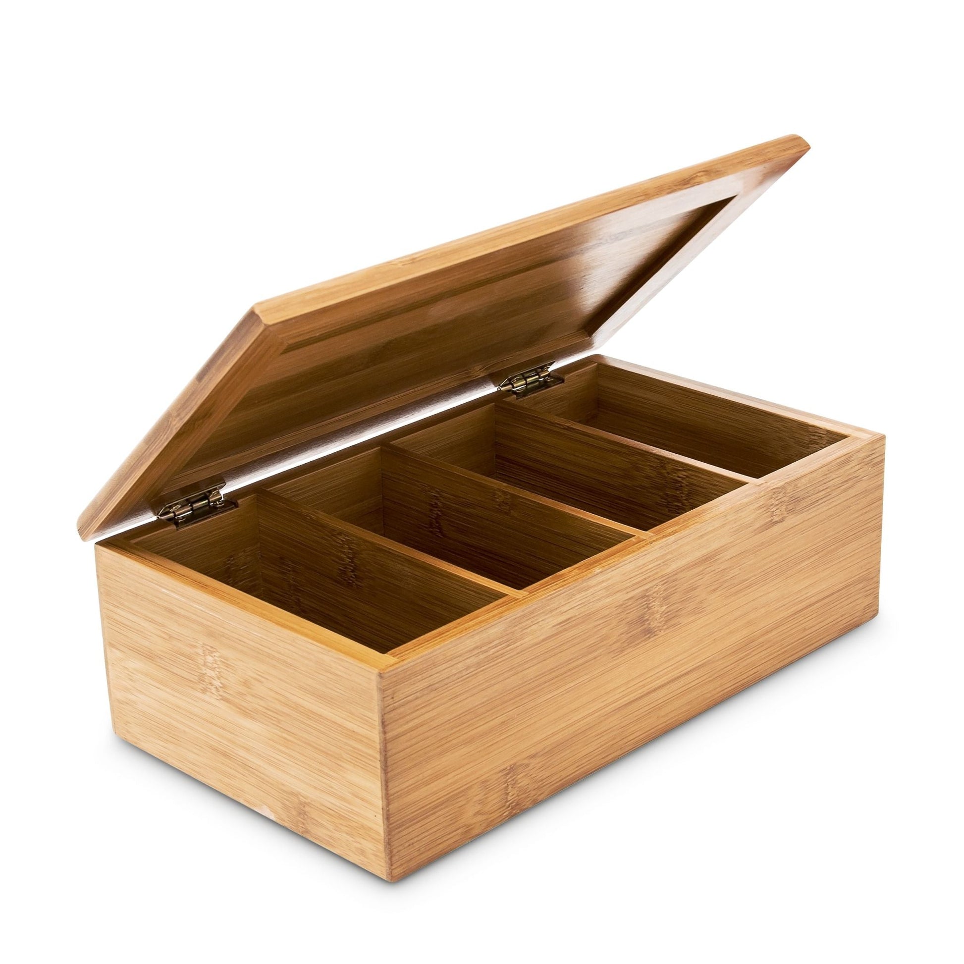 Teebox Bambus lackiert 4 Fächer Hellbraun von Relaxdays
