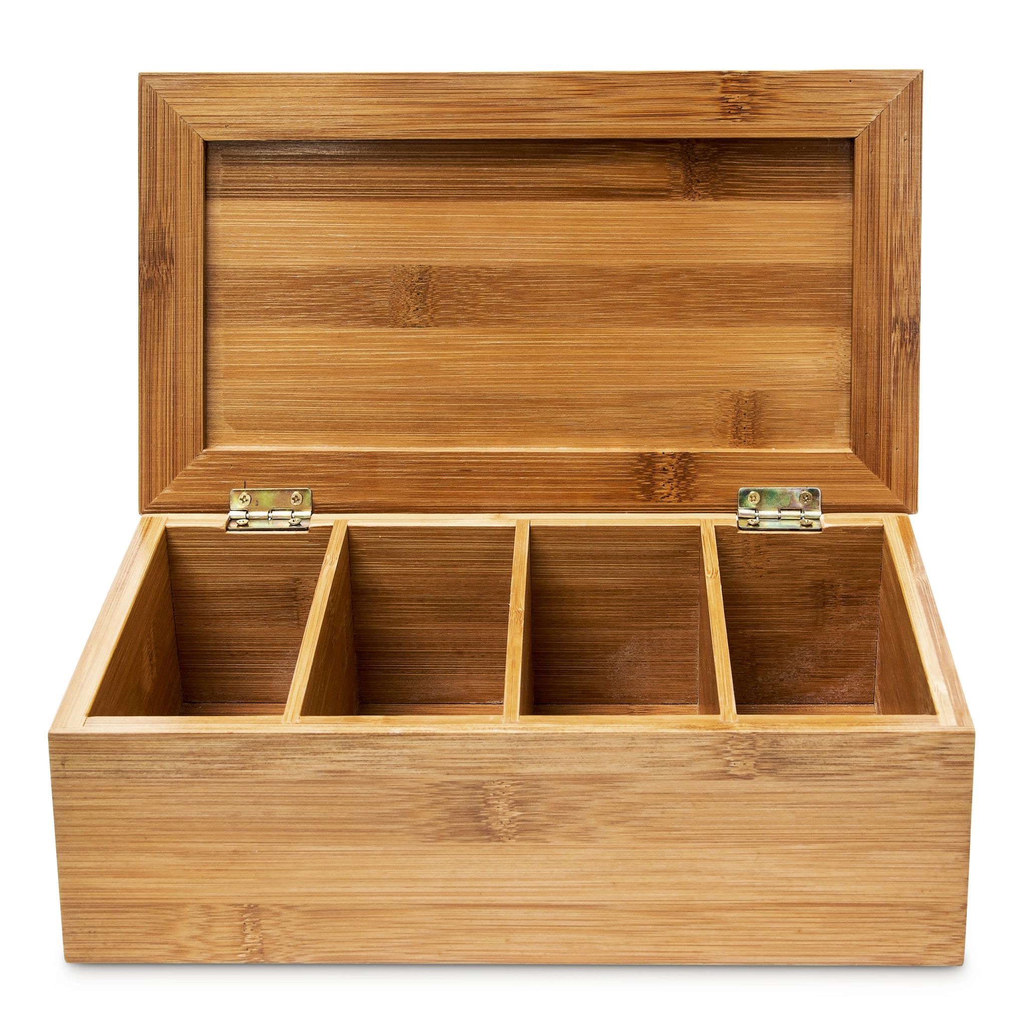 Teebox Bambus lackiert 4 Fächer Hellbraun von Relaxdays