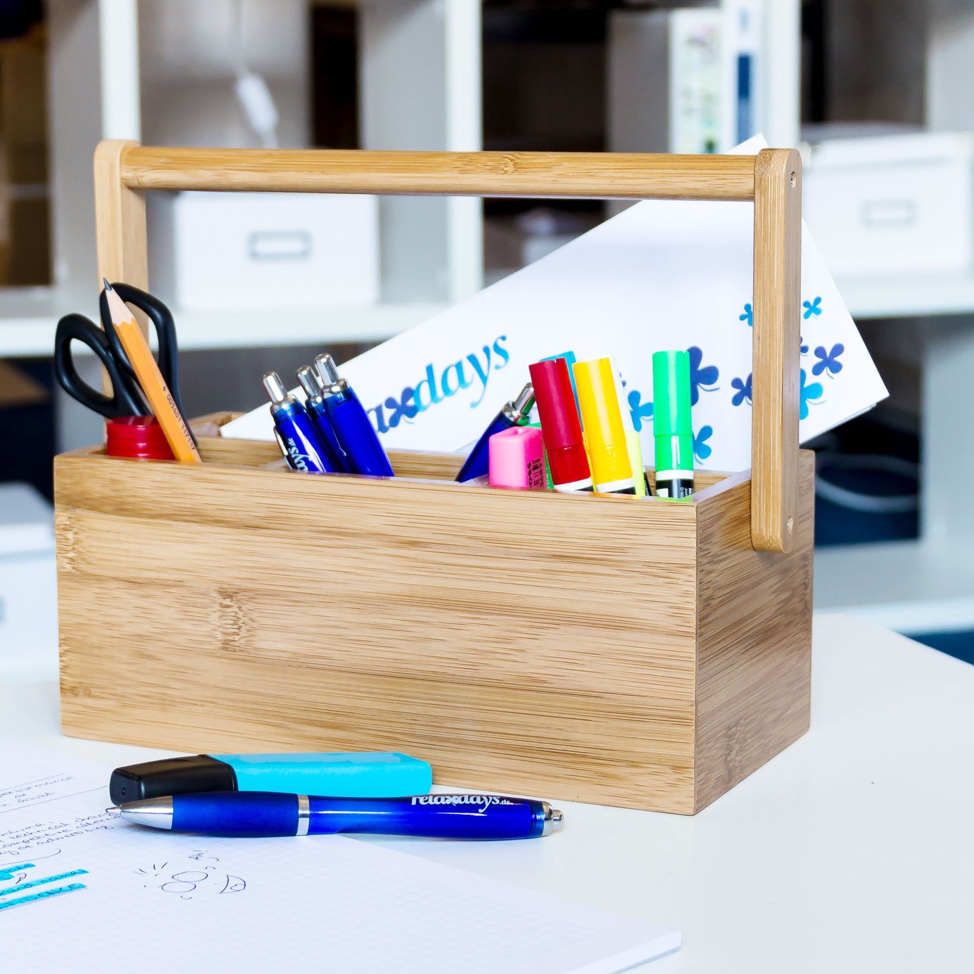 Schreibtisch Organizer Bambus 4 Fächer Hellbraun von Relaxdays
