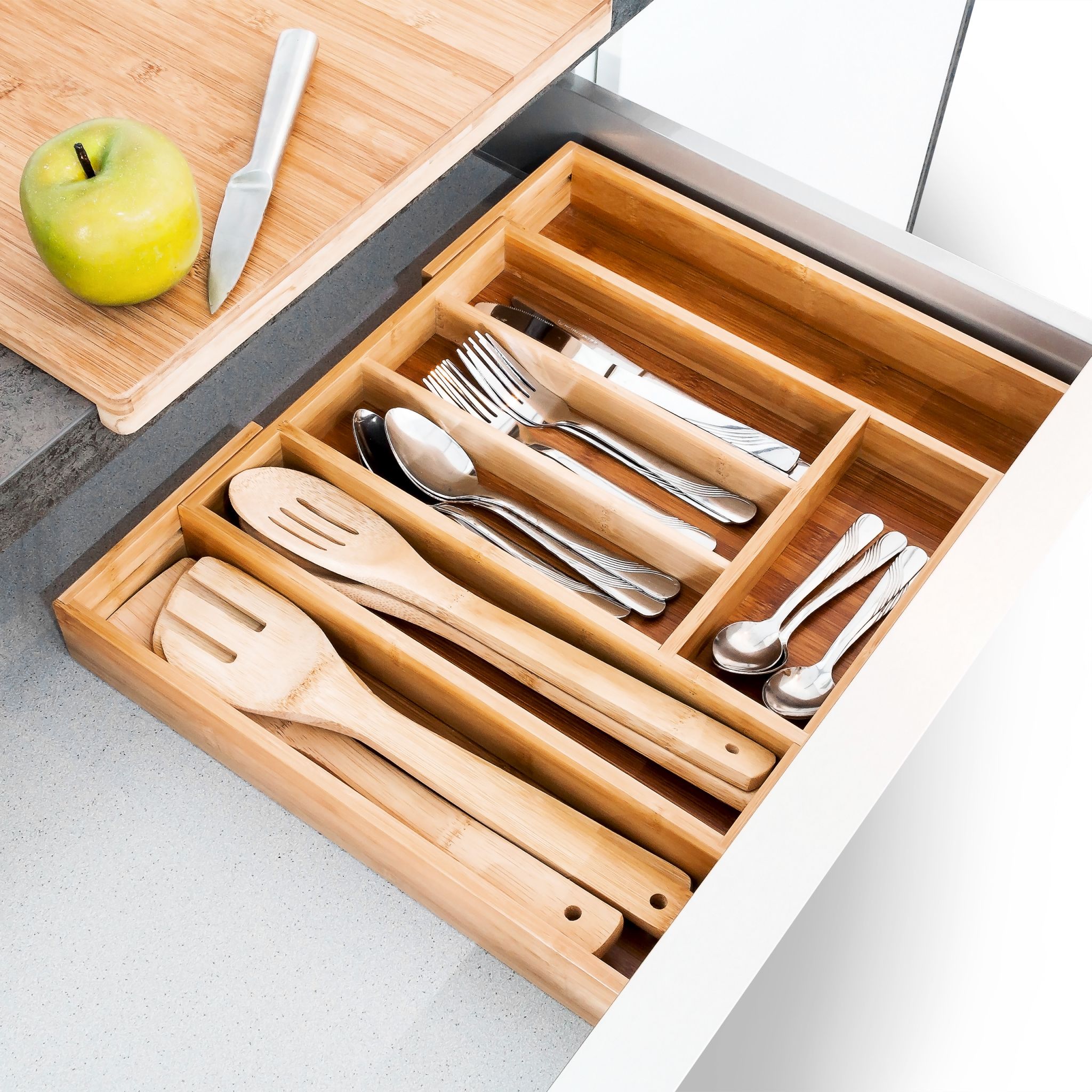 Besteckkasten Bambus ziehbar S Hellbraun von Relaxdays