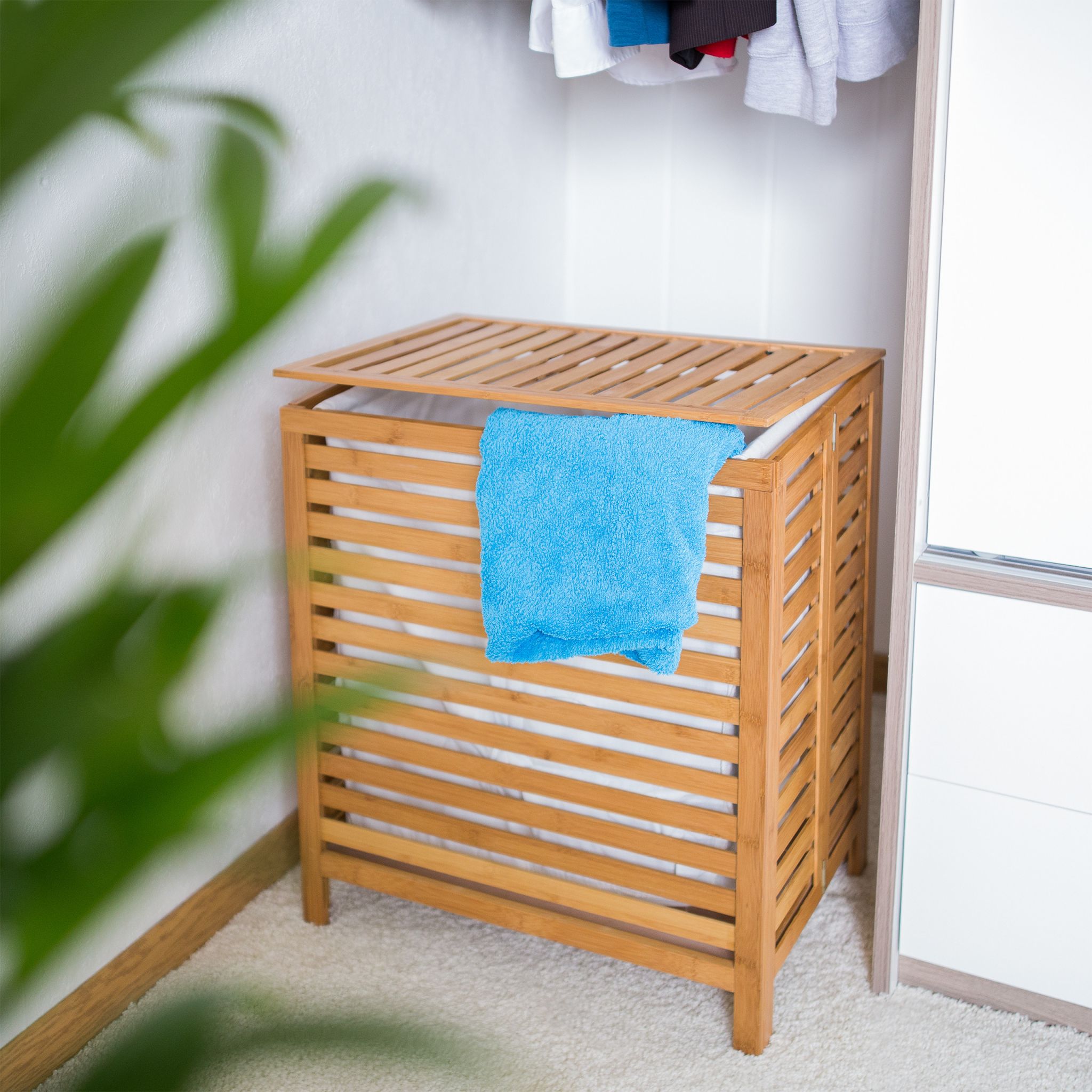 Wäschetruhe Holz Hellbraun von Relaxdays