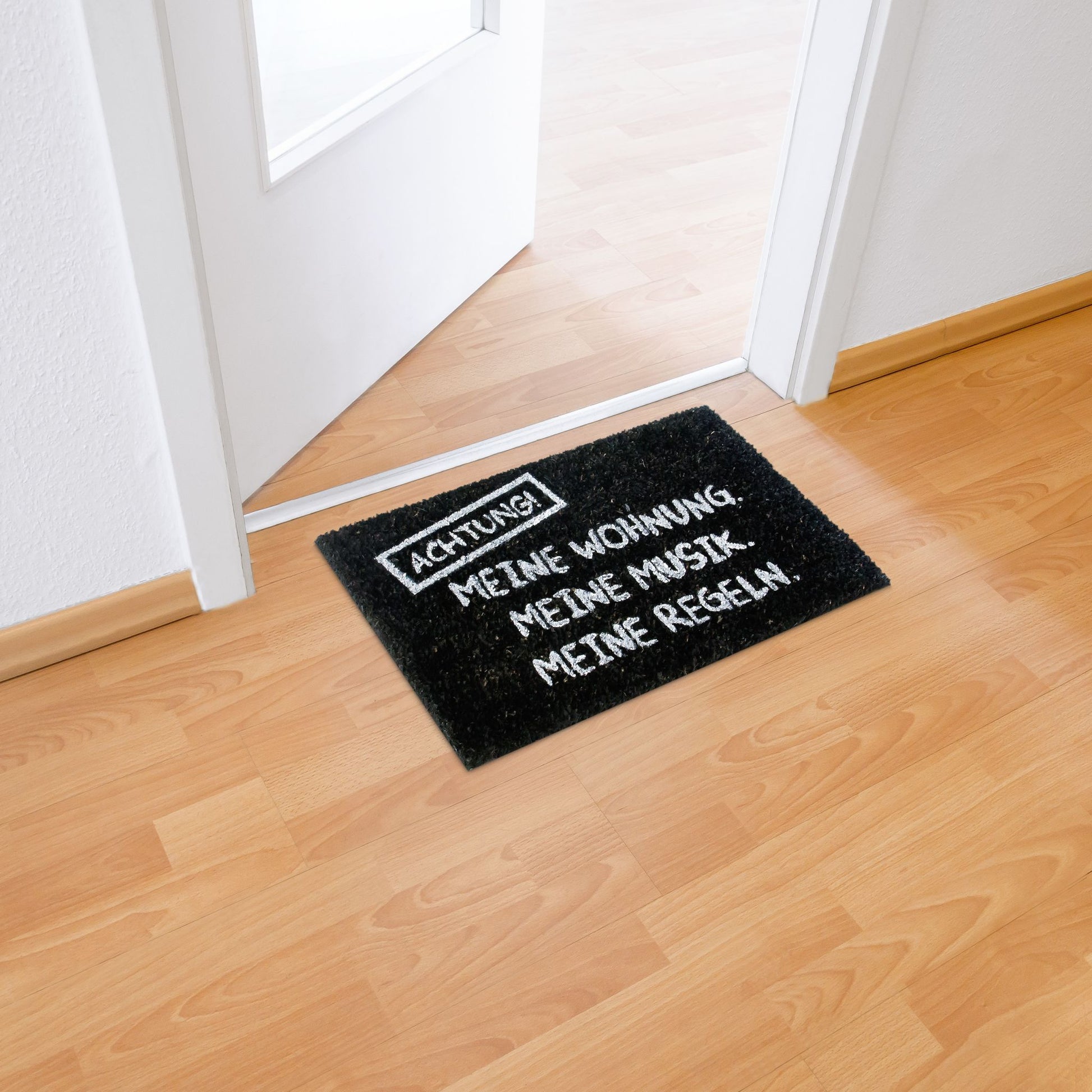 Fussmatte Kokos MEINE WOHNUNG Weiss-Schwarz von Relaxdays
