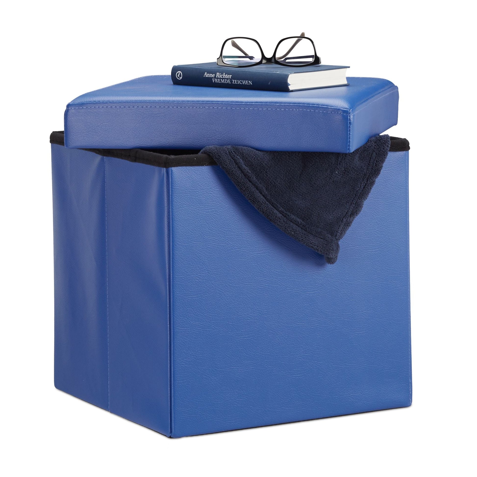 Faltbarer Sitzhocker Kunstleder Blau von Relaxdays