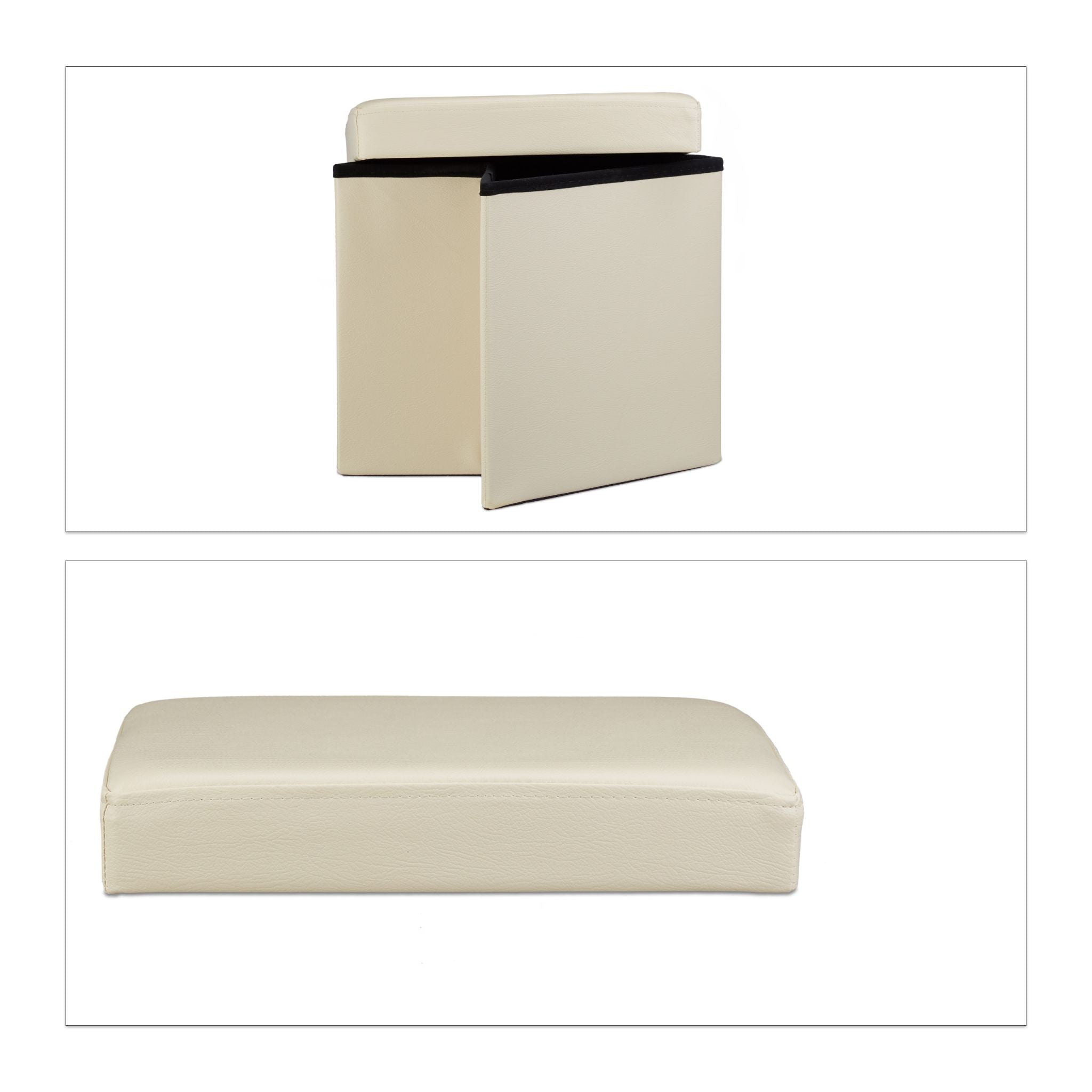 Faltbarer Sitzhocker Kunstleder Creme von Relaxdays