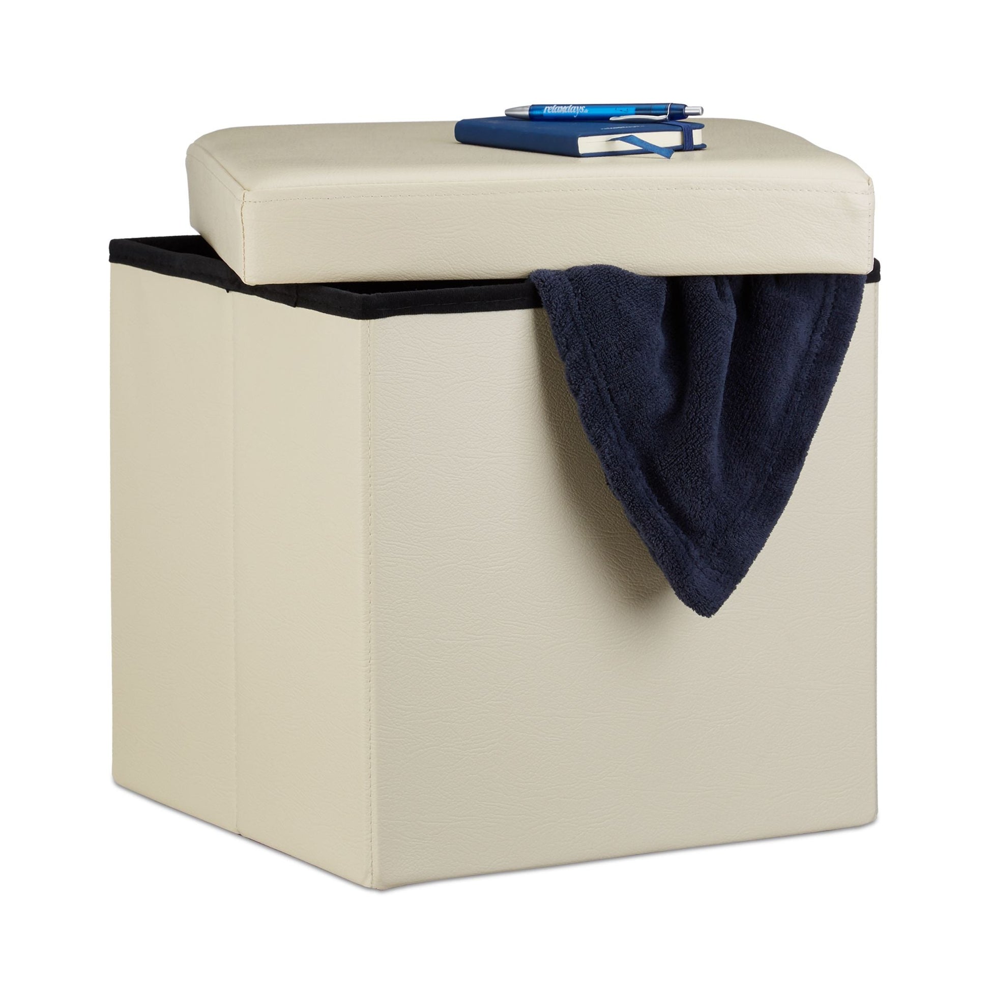 Faltbarer Sitzhocker Kunstleder Creme von Relaxdays