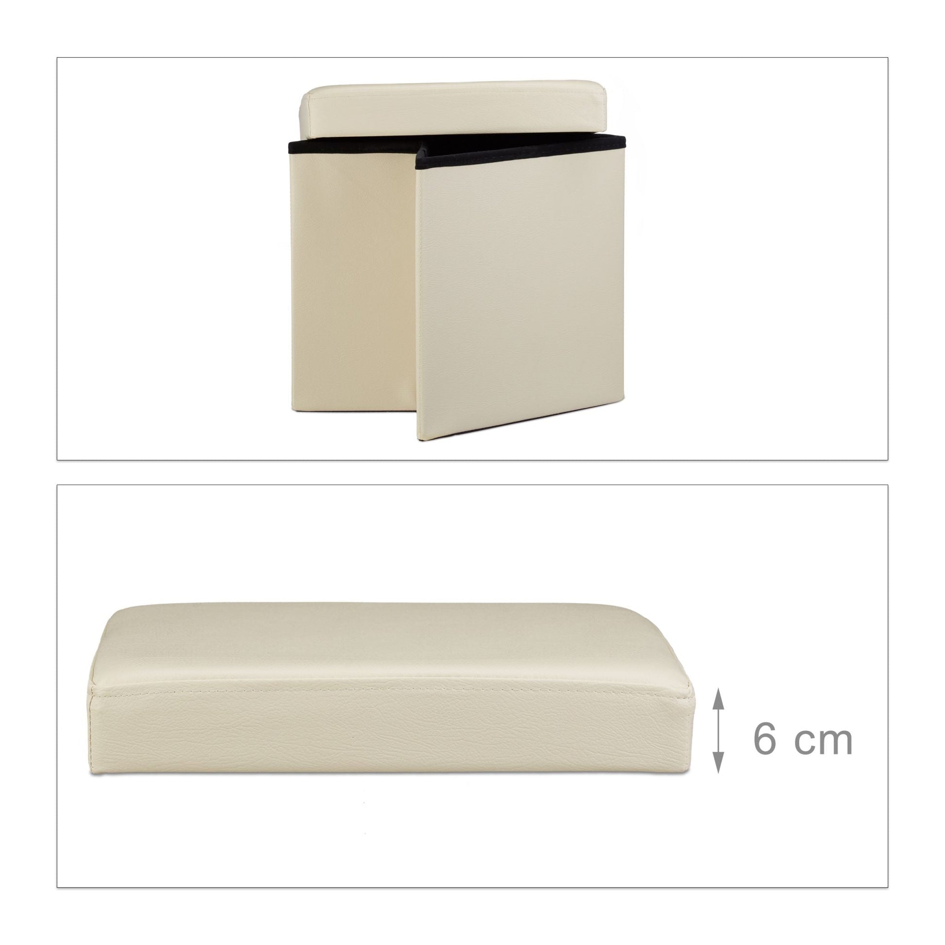 Faltbarer Sitzhocker Kunstleder Creme von Relaxdays