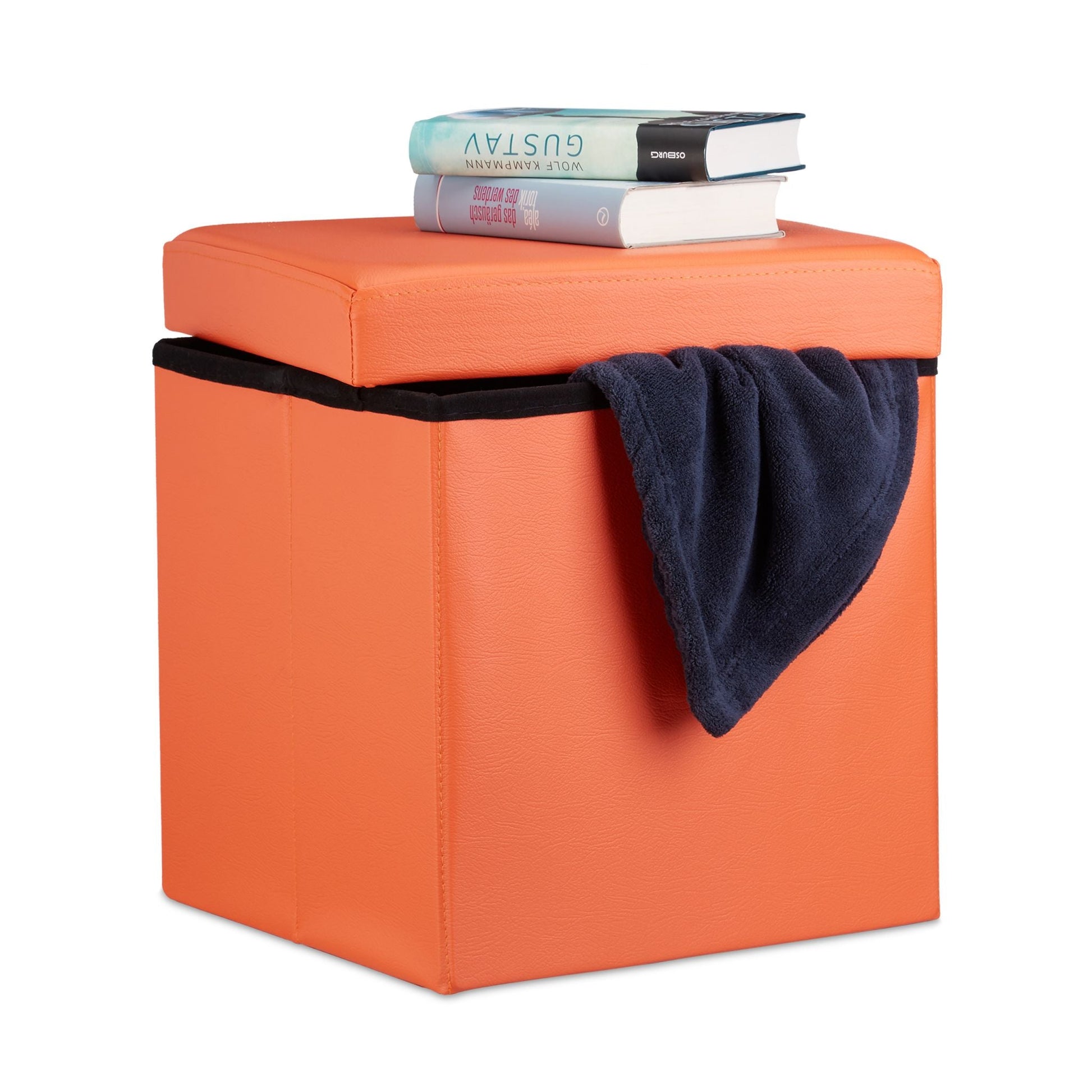 Faltbarer Sitzhocker Kunstleder Orange von Relaxdays
