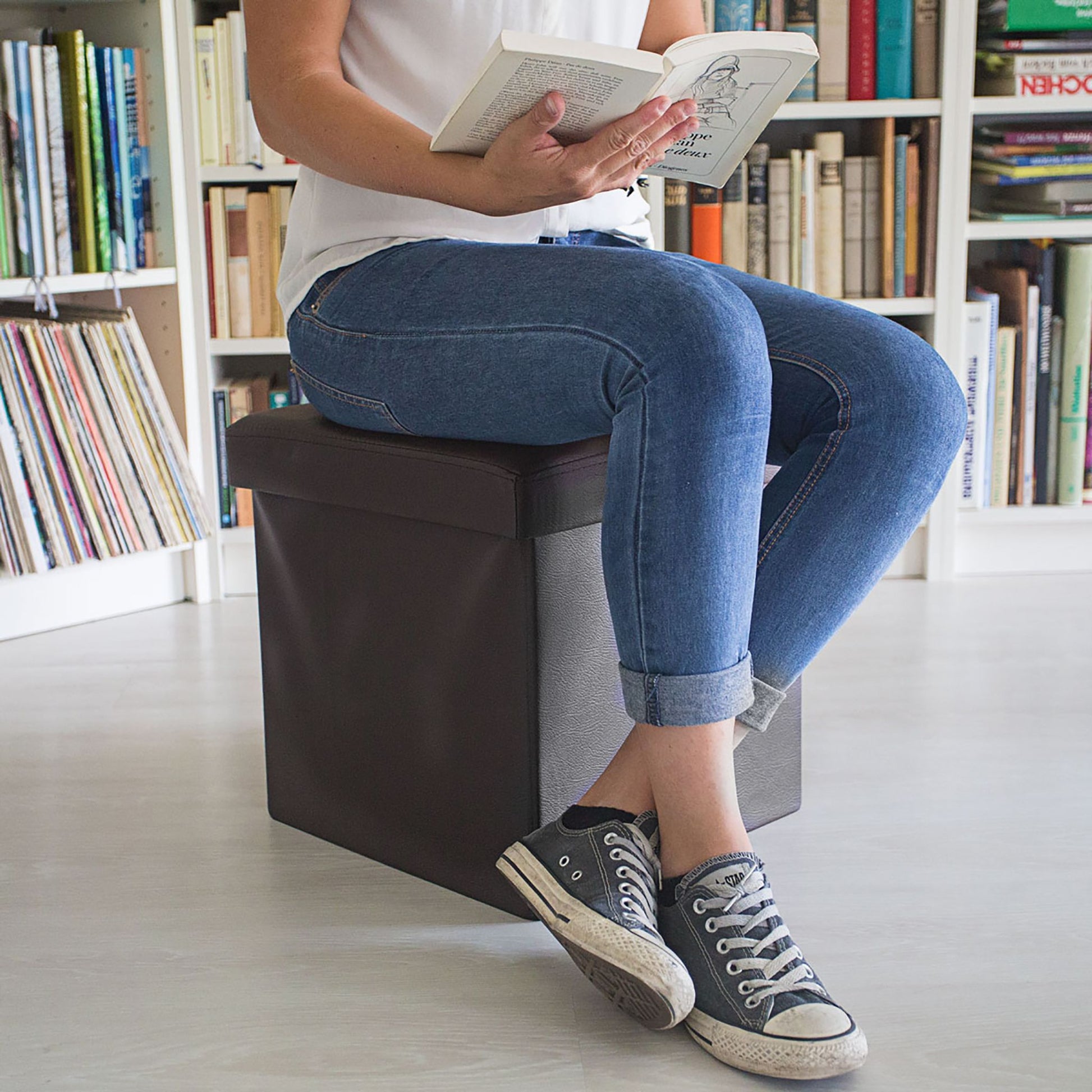 Faltbarer Sitzhocker Kunstleder Braun von Relaxdays
