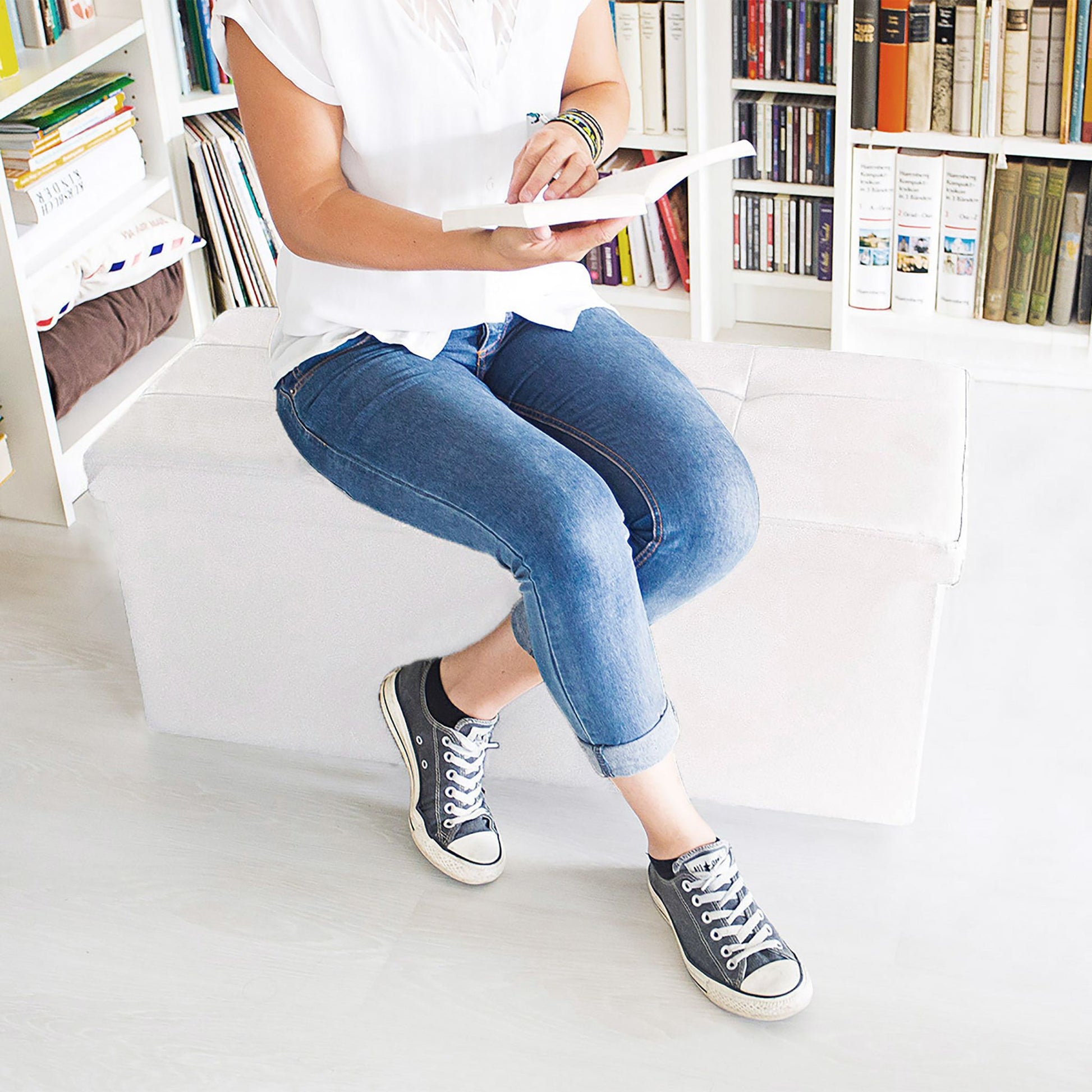 Sitzbank mit Stauraum Kunstleder Weiss von Relaxdays