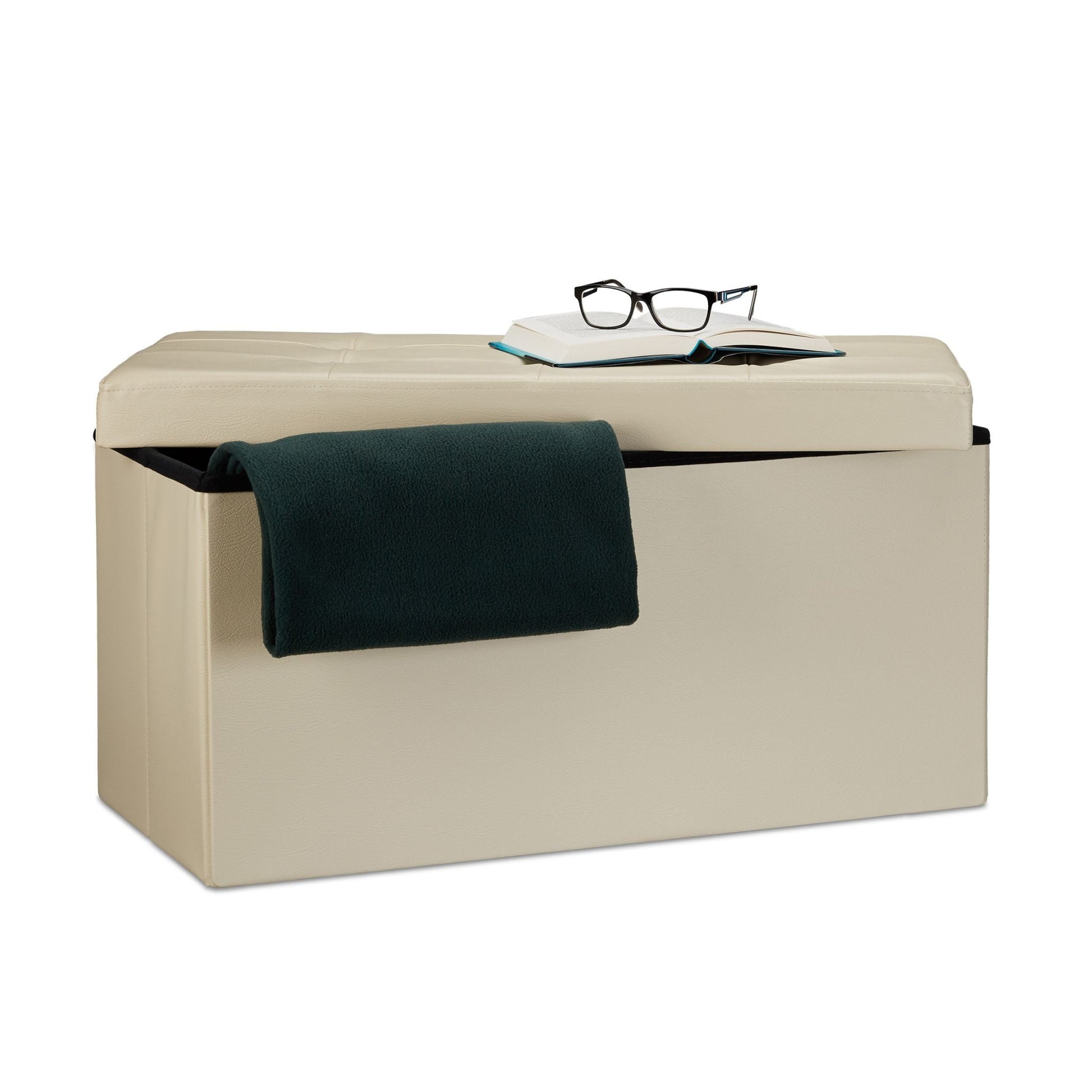 Sitzbank mit Stauraum Kunstleder Creme von Relaxdays