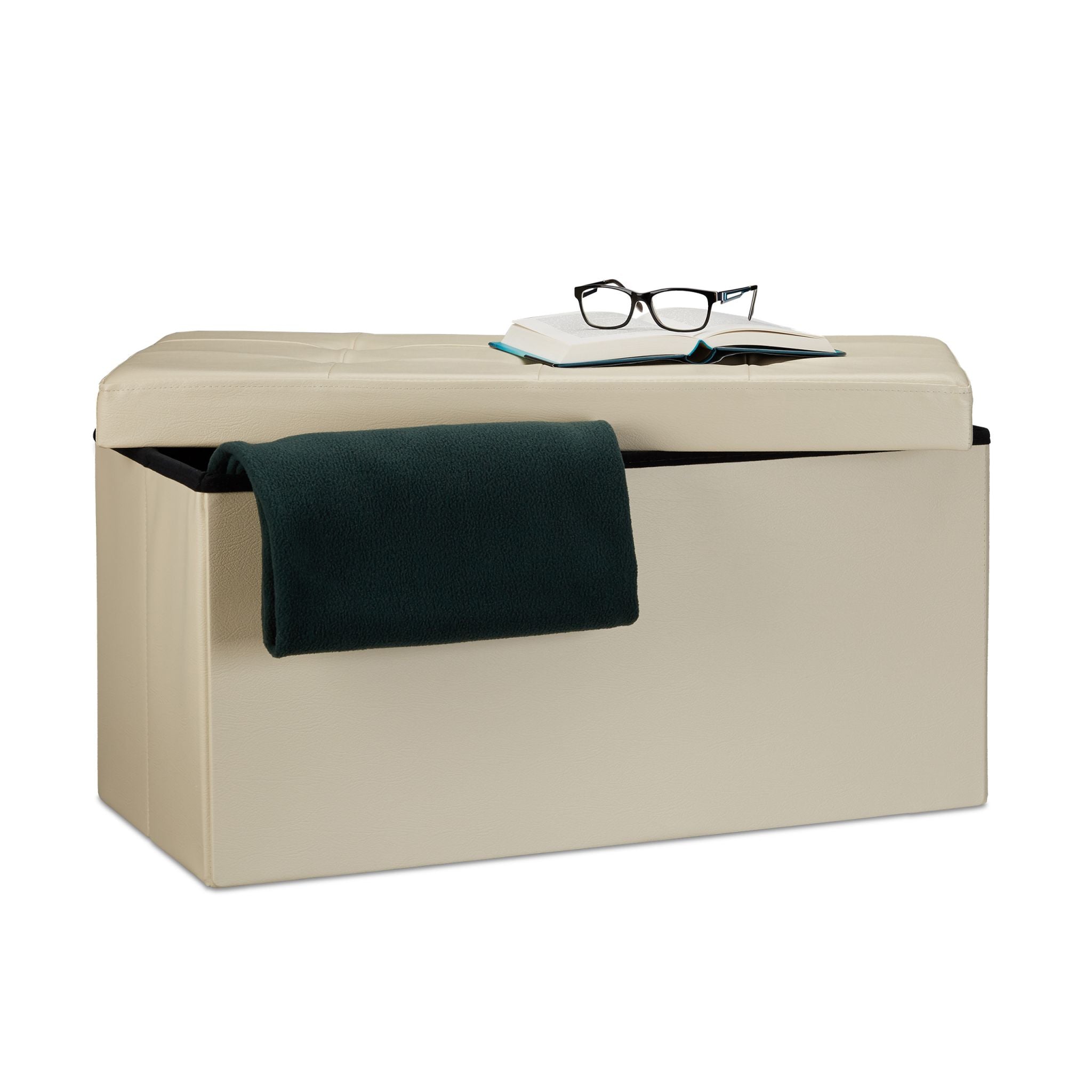 Sitzbank mit Stauraum Kunstleder Creme von Relaxdays