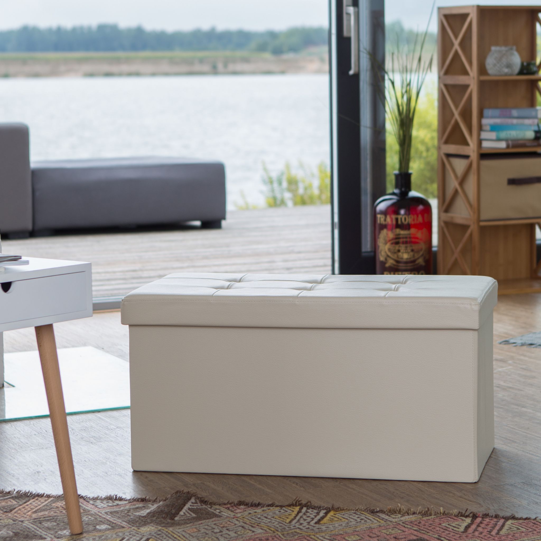 Sitzbank mit Stauraum Kunstleder Creme von Relaxdays