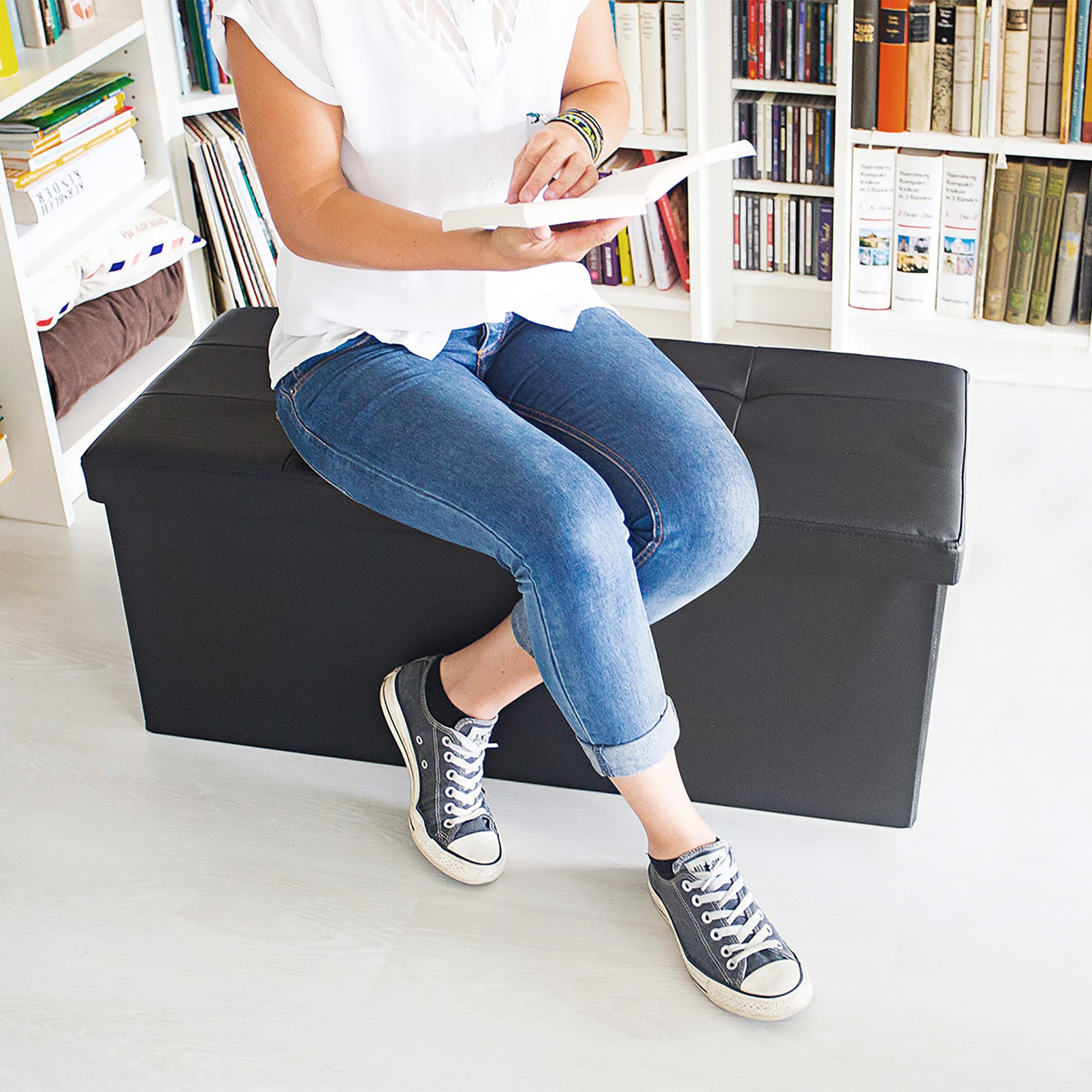 Sitzbank mit Stauraum Kunstleder Creme von Relaxdays
