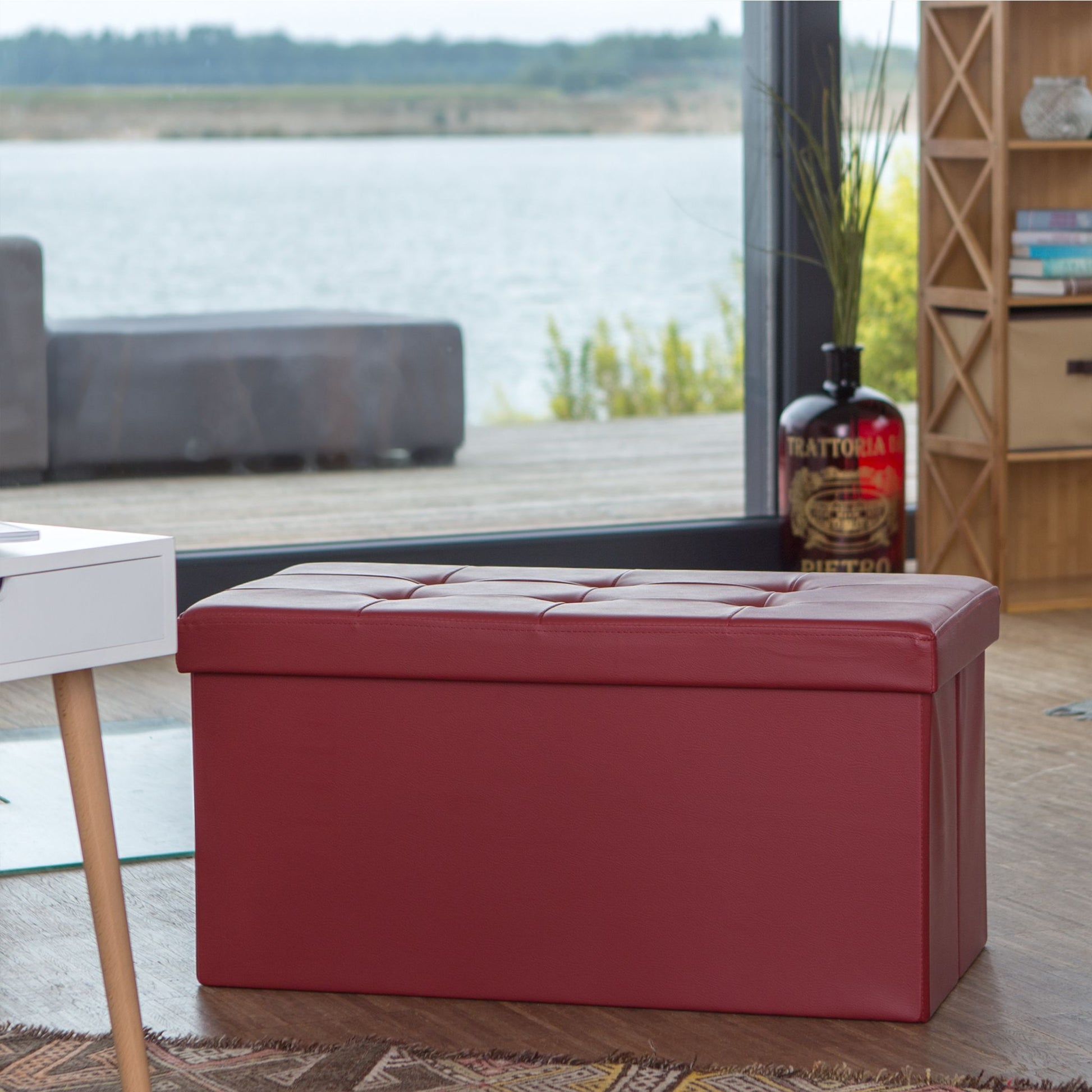 Sitzbank mit Stauraum Kunstleder Dunkelrot von Relaxdays