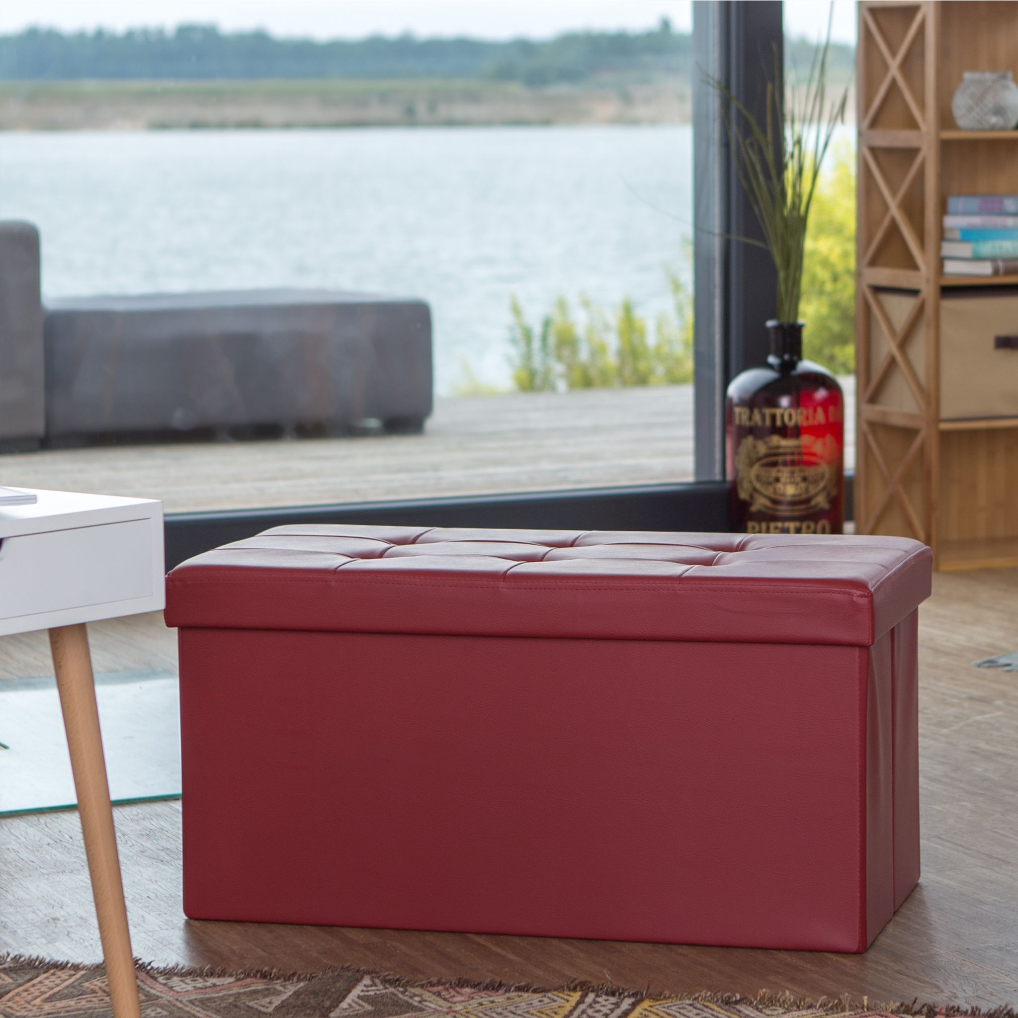 Sitzbank mit Stauraum Kunstleder Dunkelrot von Relaxdays