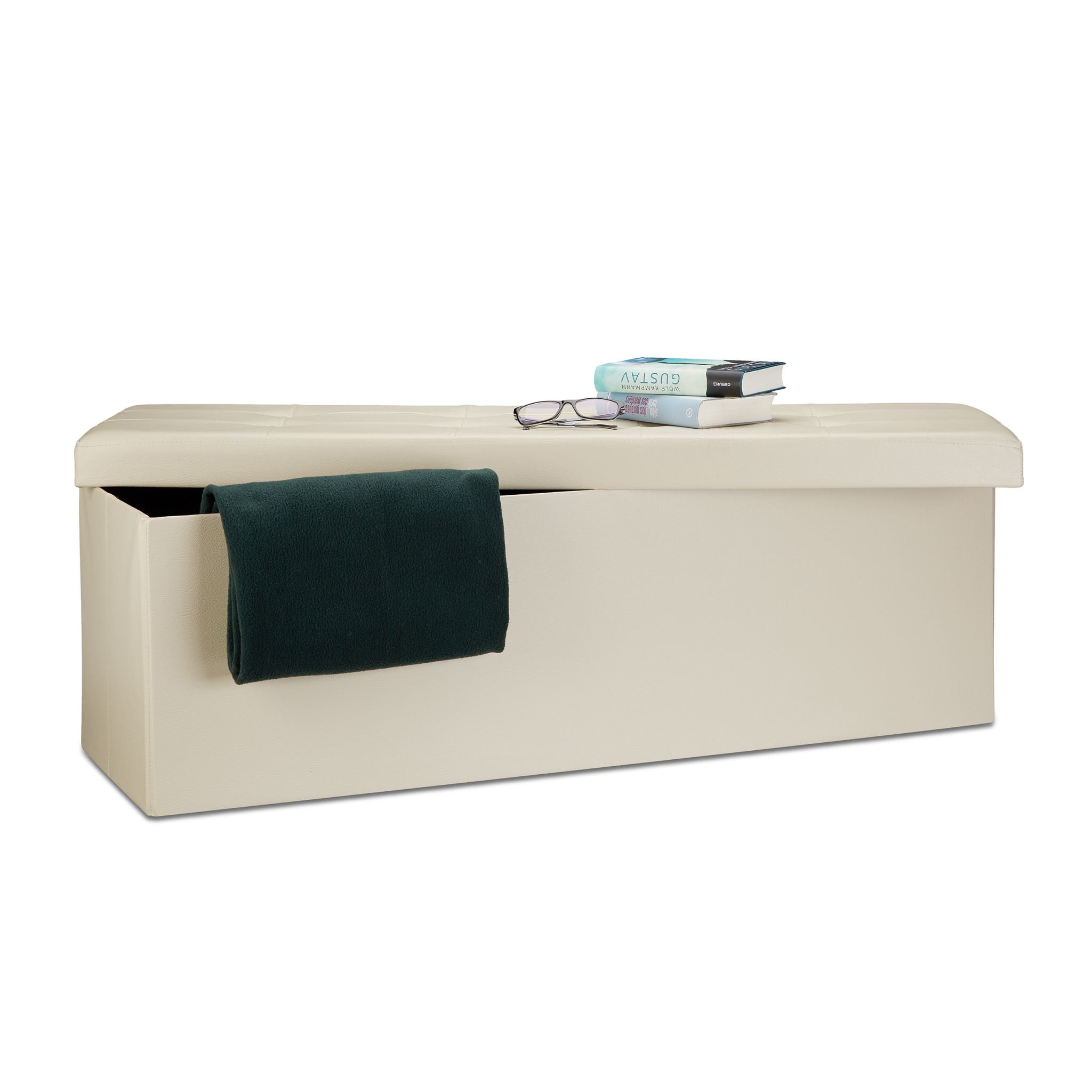 Faltbare Sitzbank Kunstleder Creme von Relaxdays