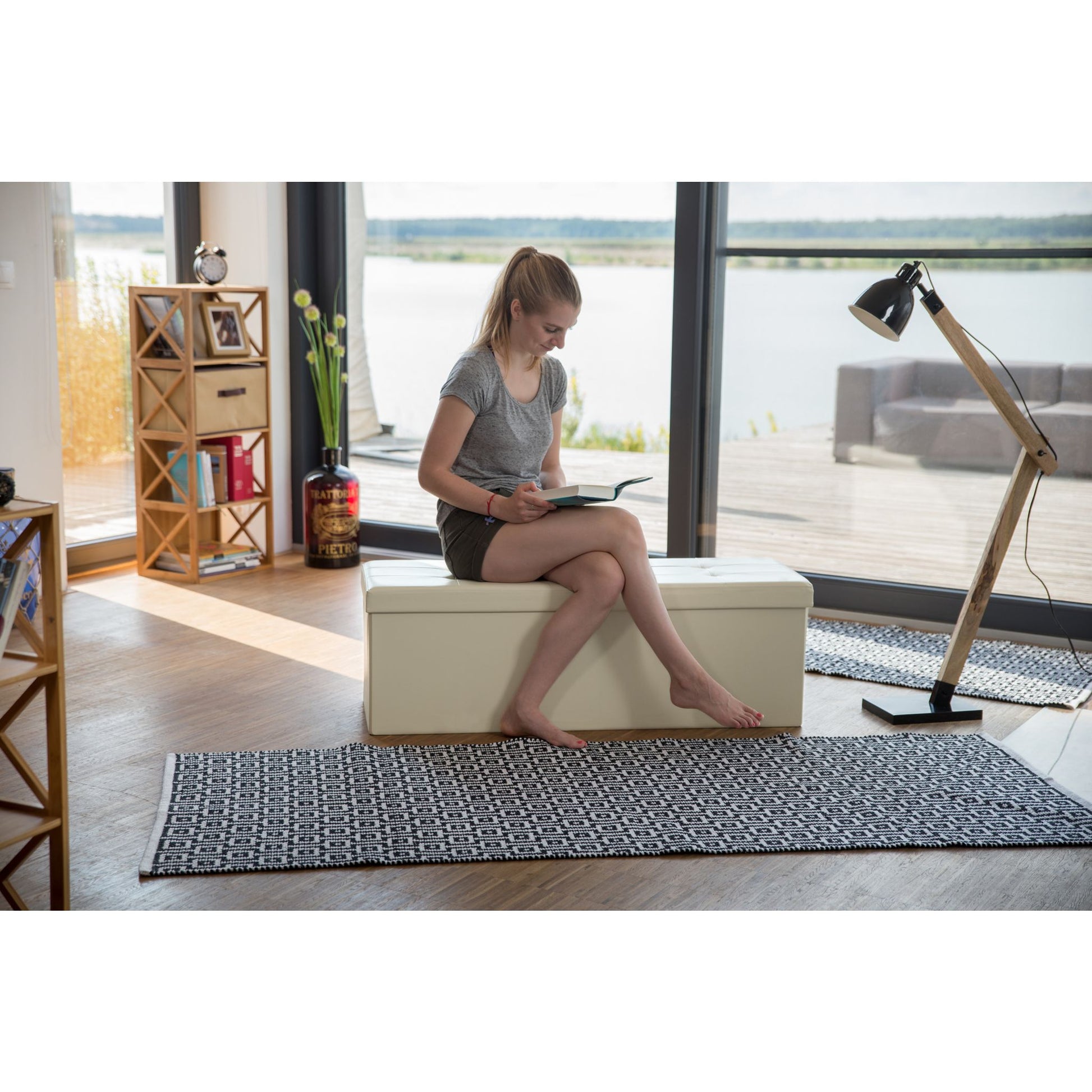 Faltbare Sitzbank Kunstleder Creme von Relaxdays