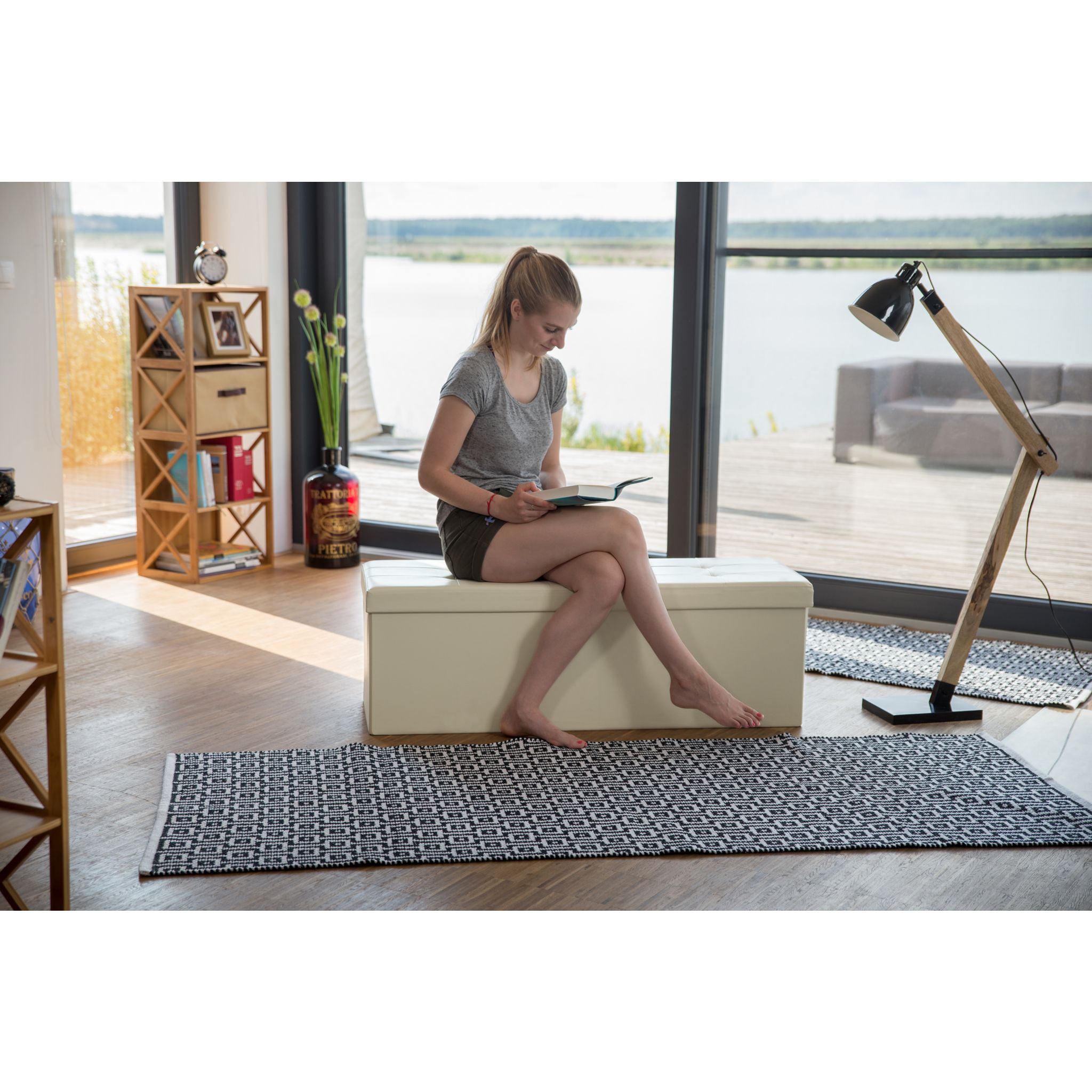 Faltbare Sitzbank Kunstleder Creme von Relaxdays