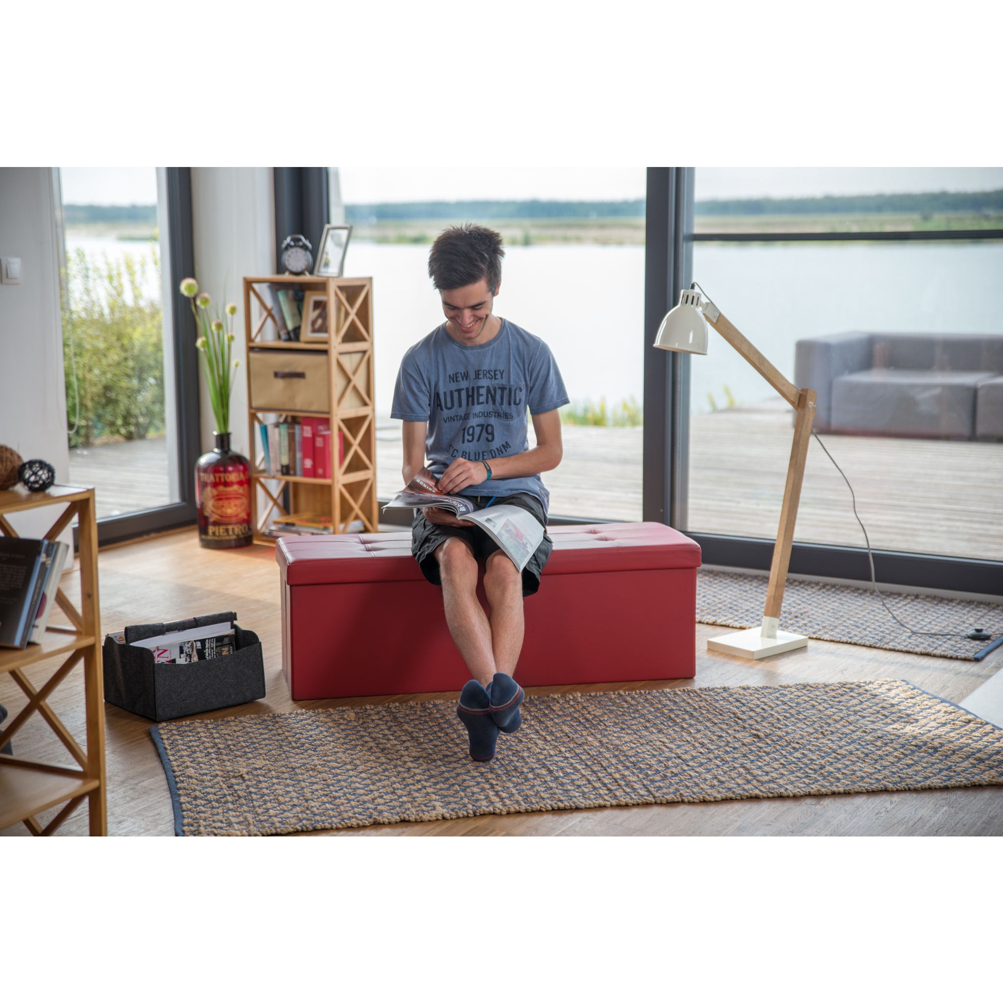 Faltbare Sitzbank Kunstleder Dunkelrot von Relaxdays