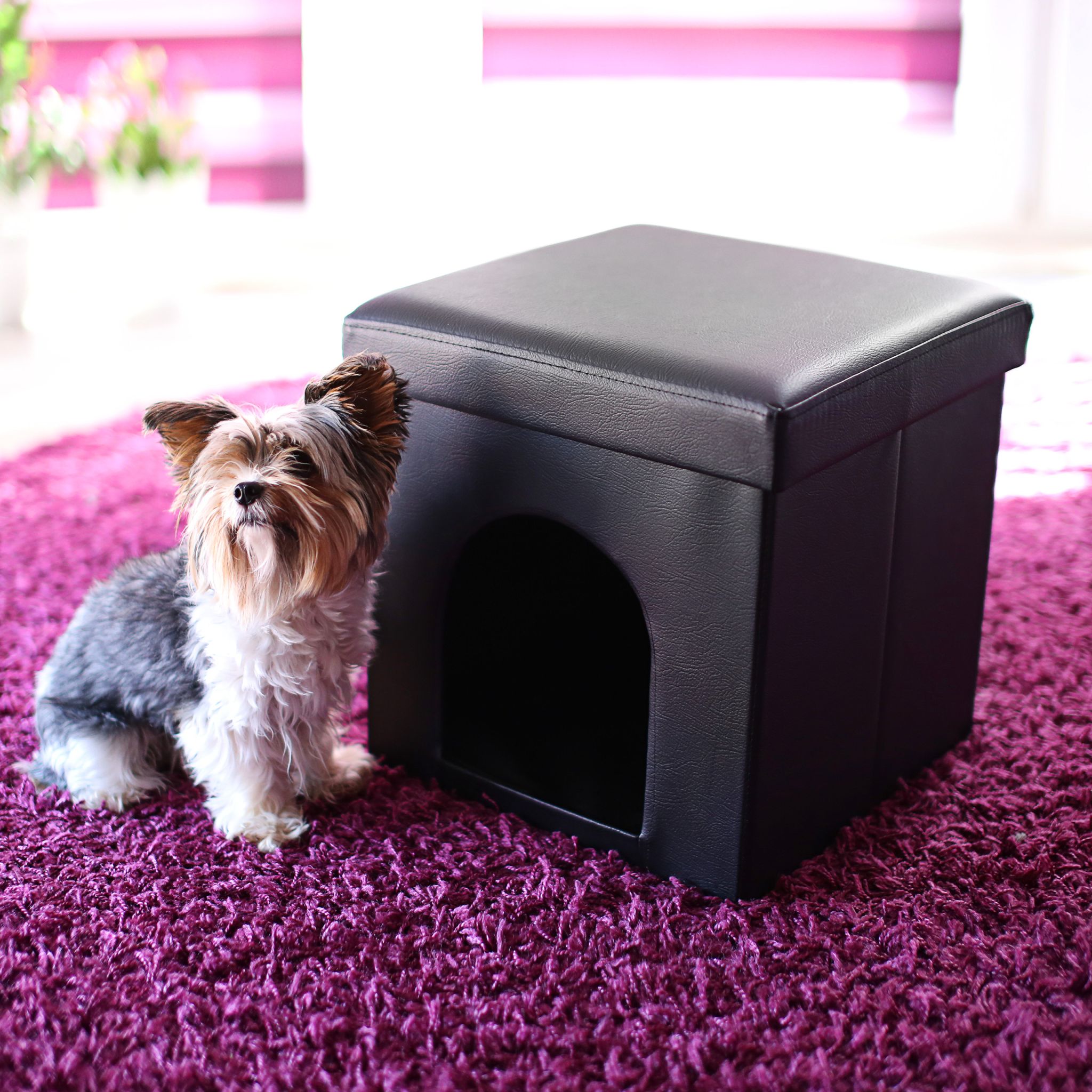 Hundebox Sitzhocker Schwarz von Relaxdays