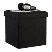 Faltbarer Sitzhocker mit Stauraum Leinen Schwarz von Relaxdays