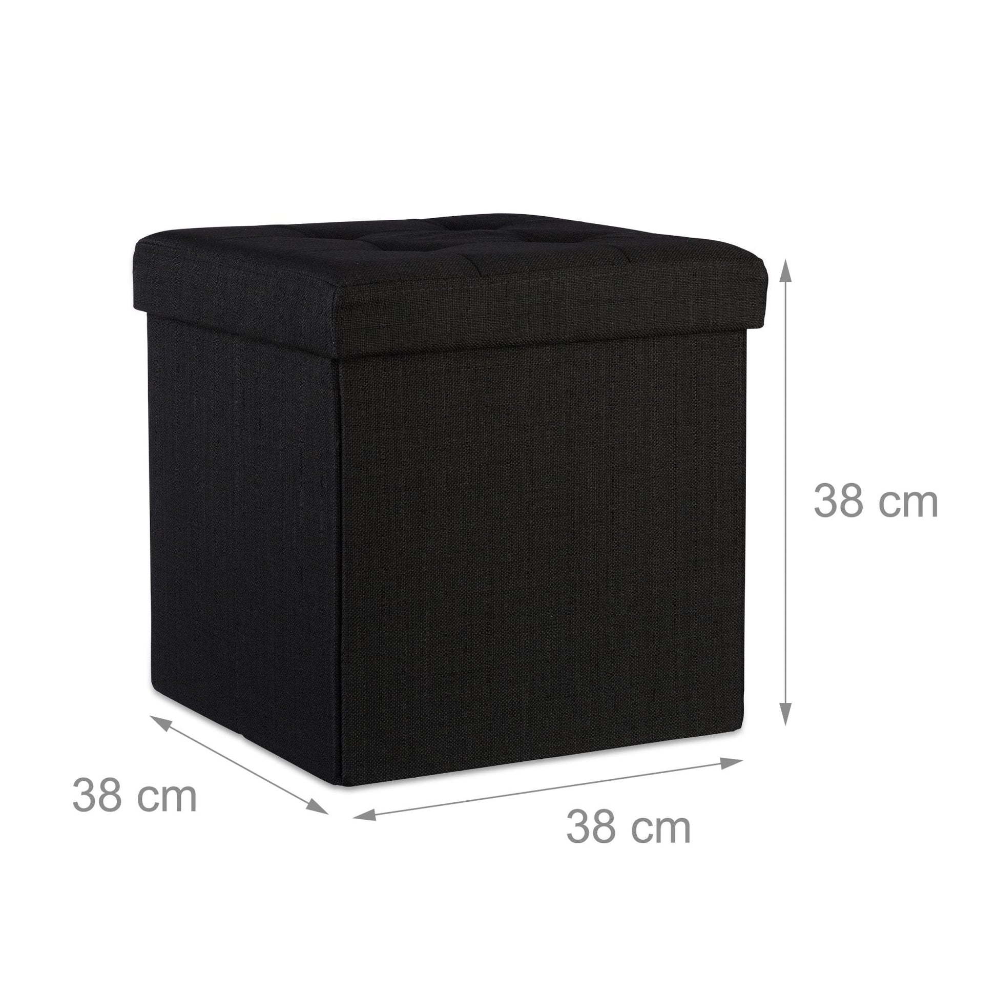 Faltbarer Sitzhocker mit Stauraum Leinen Schwarz von Relaxdays