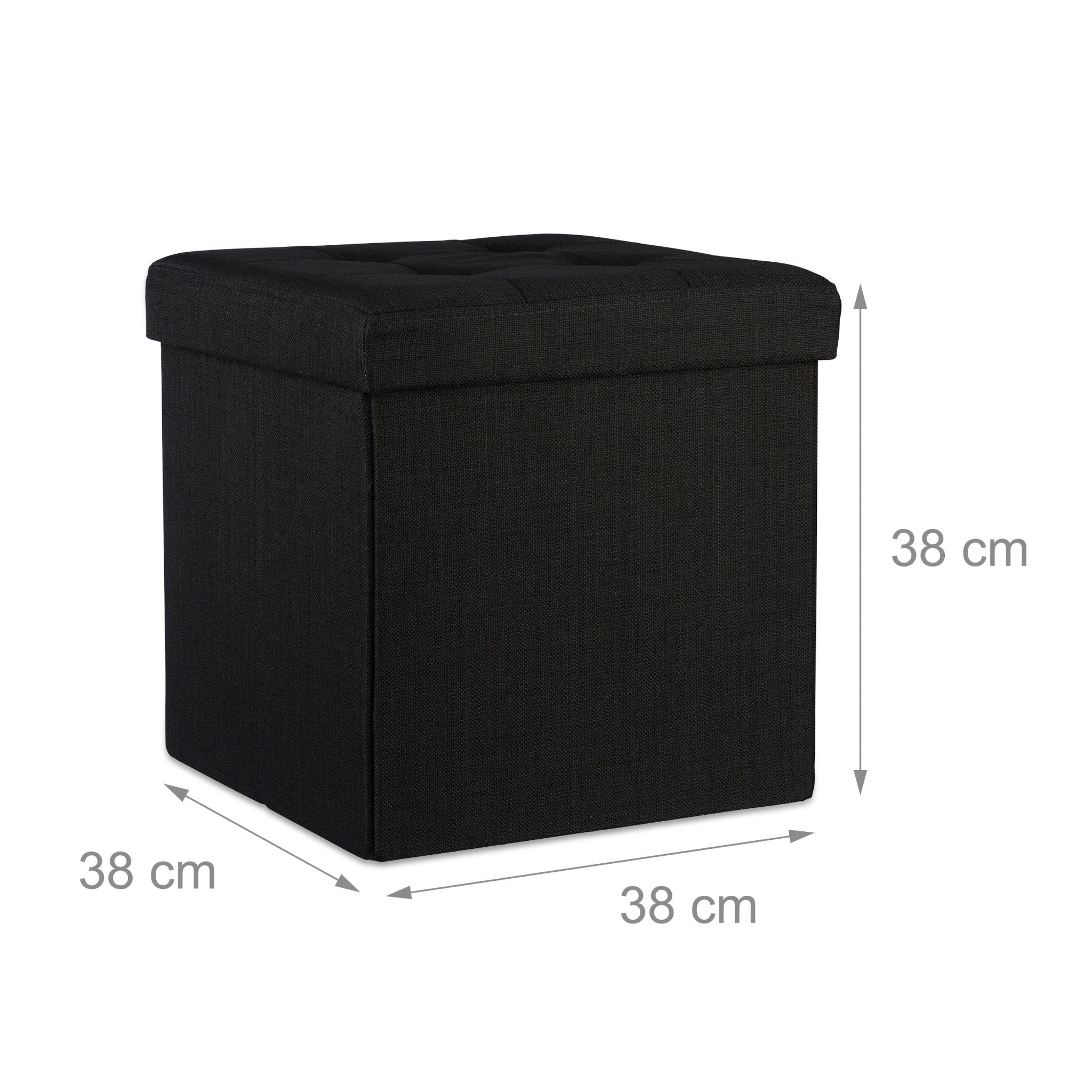 Faltbarer Sitzhocker mit Stauraum Leinen Schwarz von Relaxdays