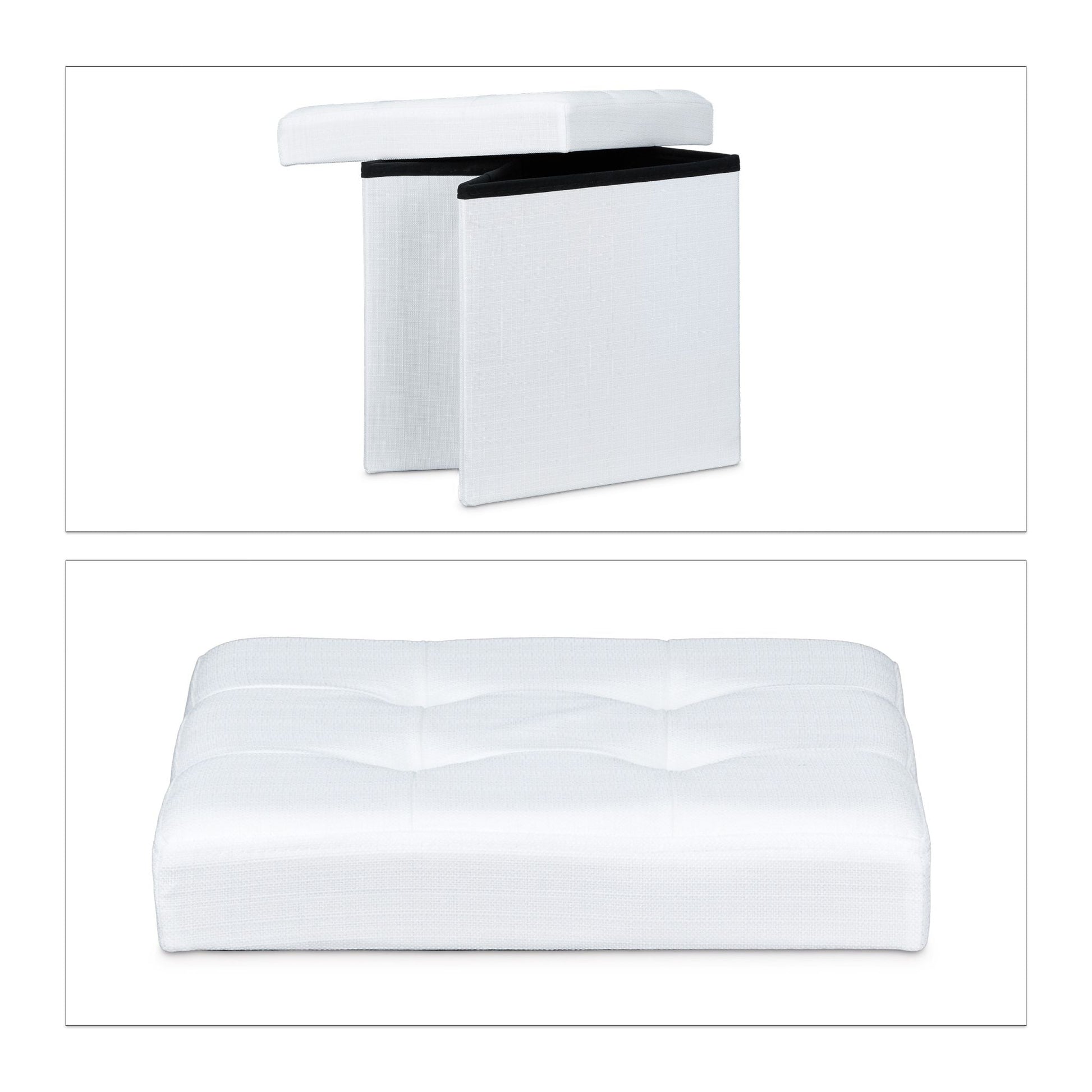 Faltbarer Sitzhocker mit Stauraum Leinen Weiss von Relaxdays