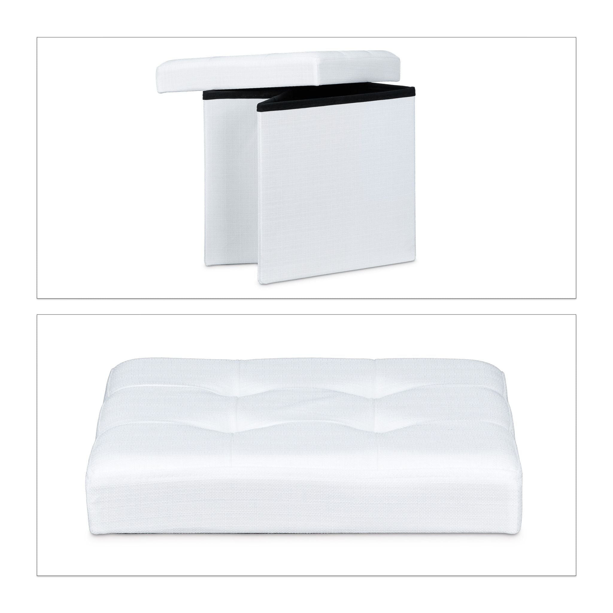 Faltbarer Sitzhocker mit Stauraum Leinen Weiss von Relaxdays