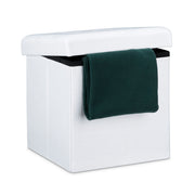Faltbarer Sitzhocker mit Stauraum Leinen Weiss von Relaxdays