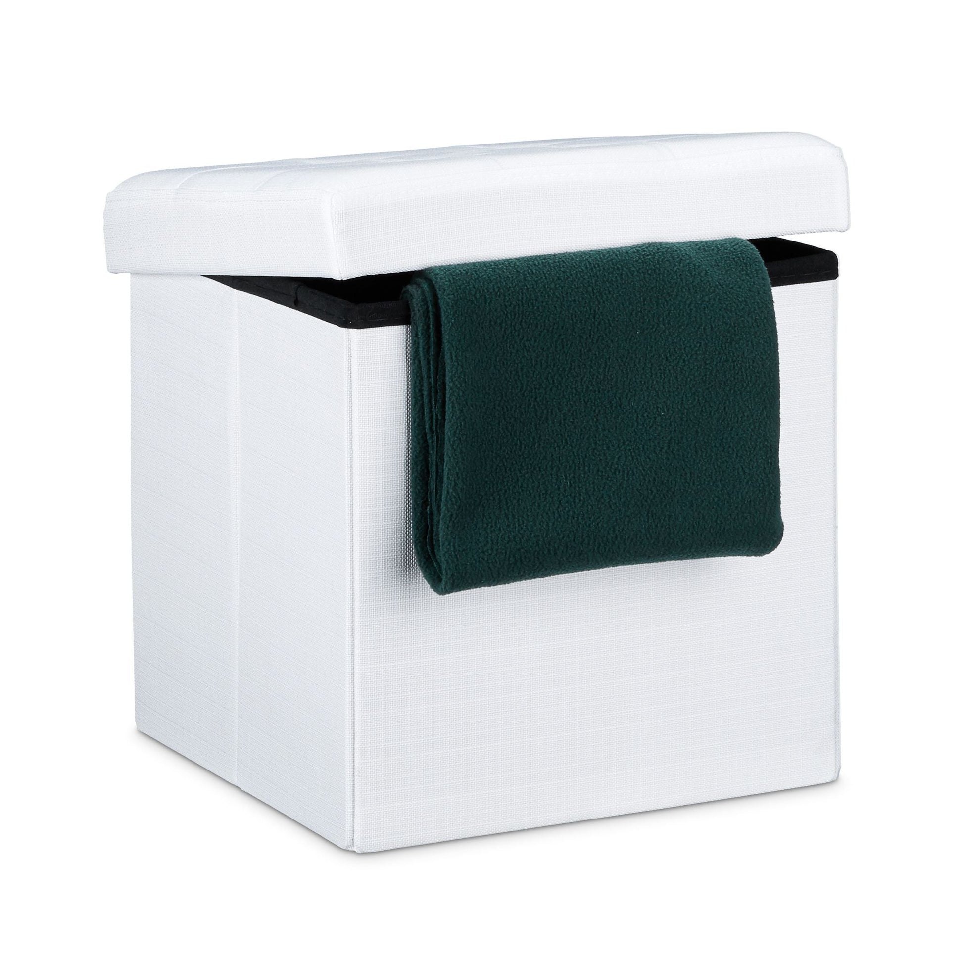 Faltbarer Sitzhocker mit Stauraum Leinen Weiss von Relaxdays