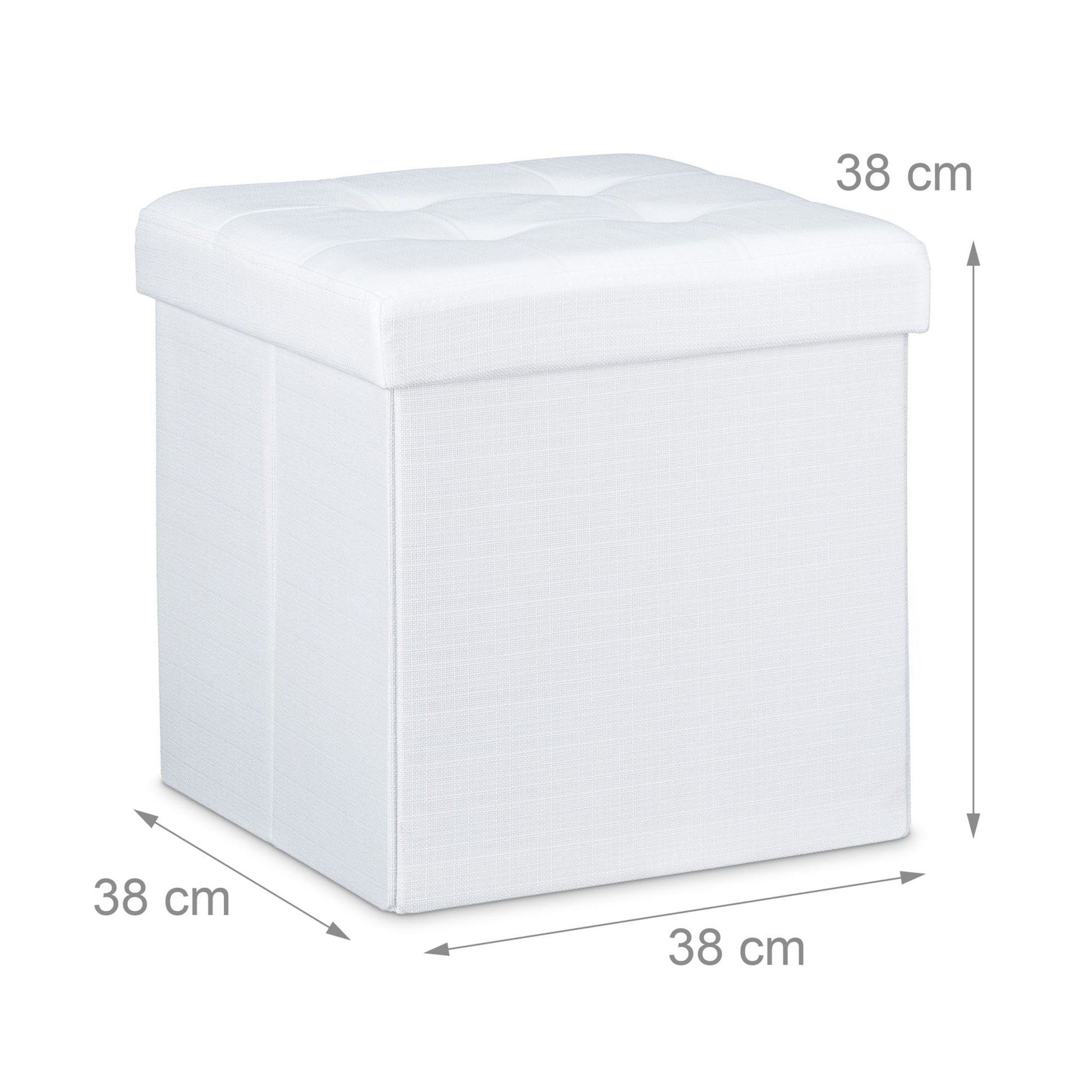 Faltbarer Sitzhocker mit Stauraum Leinen Weiss von Relaxdays