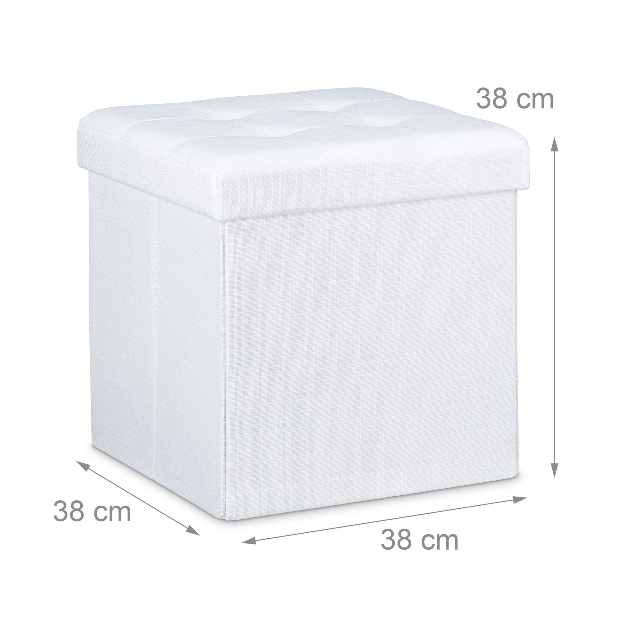 Faltbarer Sitzhocker mit Stauraum Leinen Weiss von Relaxdays