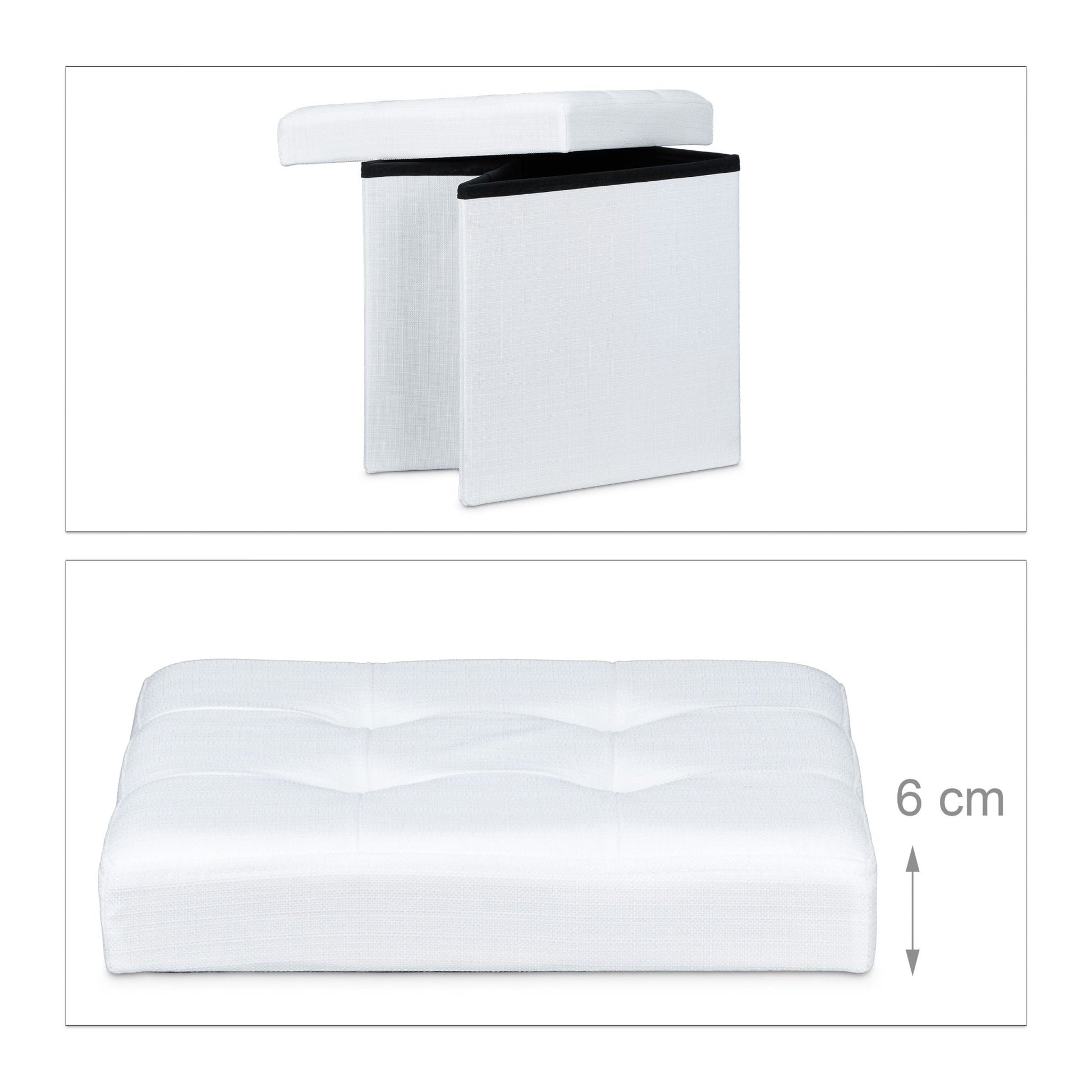Faltbarer Sitzhocker mit Stauraum Leinen Weiss von Relaxdays