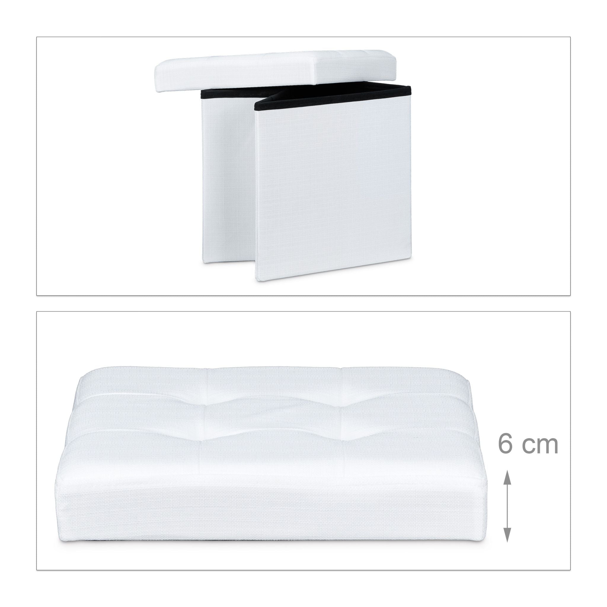 Faltbarer Sitzhocker mit Stauraum Leinen Weiss von Relaxdays