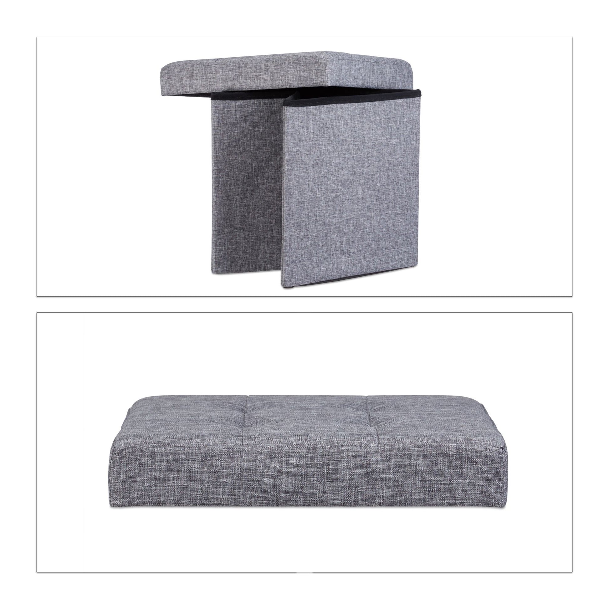 Faltbarer Sitzhocker mit Stauraum Leinen Anthrazit von Relaxdays