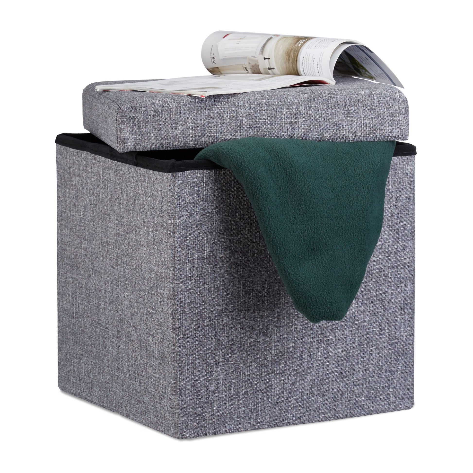 Faltbarer Sitzhocker mit Stauraum Leinen Anthrazit von Relaxdays